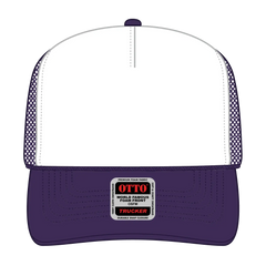 OTTO 39-165 5 Panel High Crown Mesh Back Trucker Cap - Pur/Wht/Pur - Pur/Wht/Pur / 6 1/2’’ - 7 5/8’’
