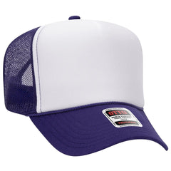 OTTO 39-165 5 Panel High Crown Mesh Back Trucker Cap - Pur/Wht/Pur - Pur/Wht/Pur / 6 1/2’’ - 7 5/8’’