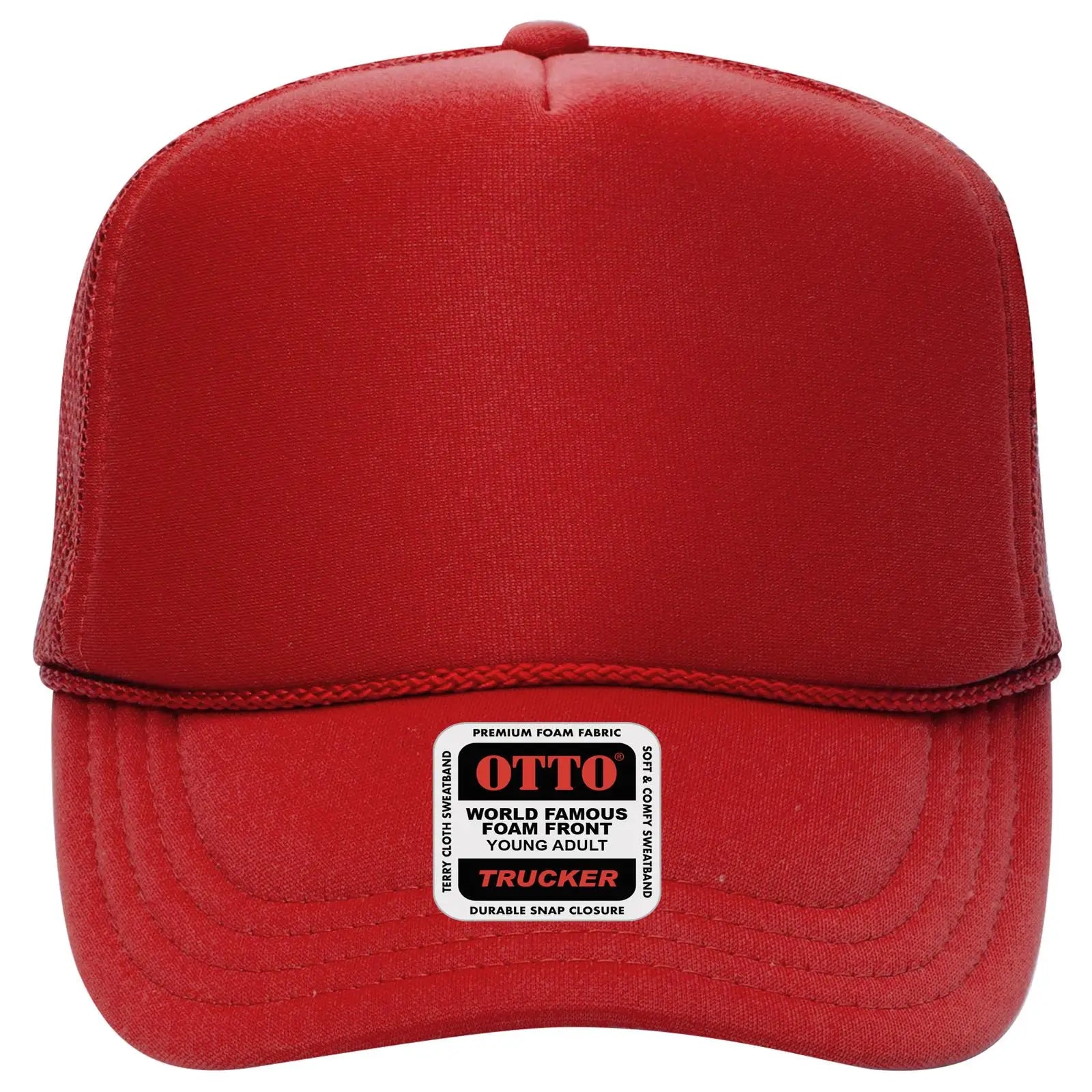 OTTO 39-165 5 Panel High Crown Mesh Back Trucker Cap - Red