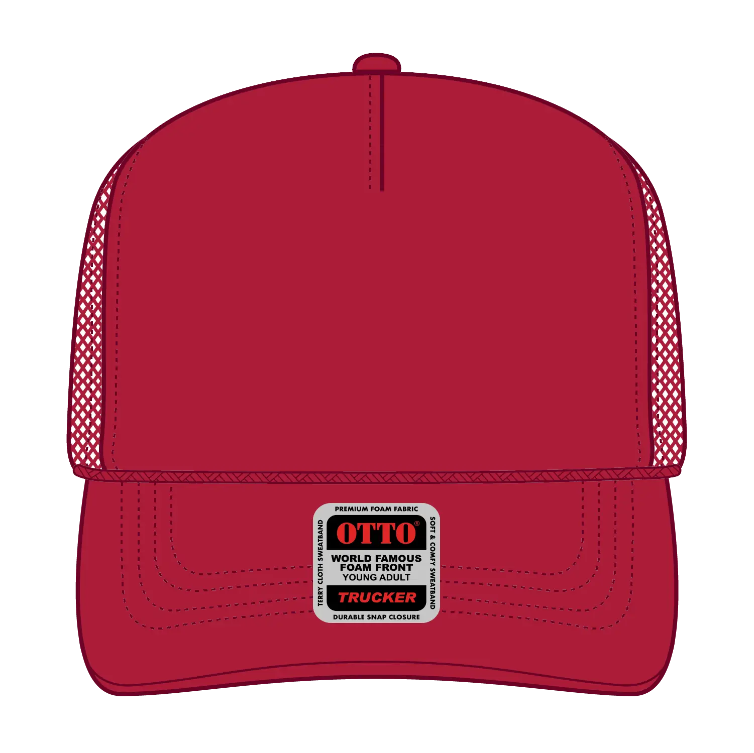 OTTO 39-165 5 Panel High Crown Mesh Back Trucker Cap - Red - Red / 6’’ - 7 1/8’’