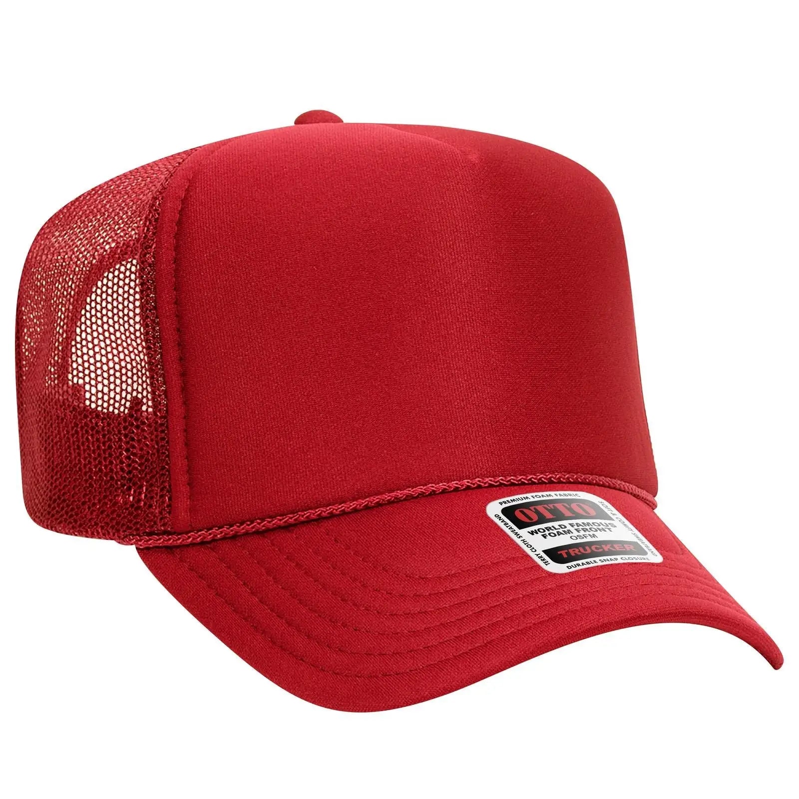 OTTO 39-165 5 Panel High Crown Mesh Back Trucker Cap - Red
