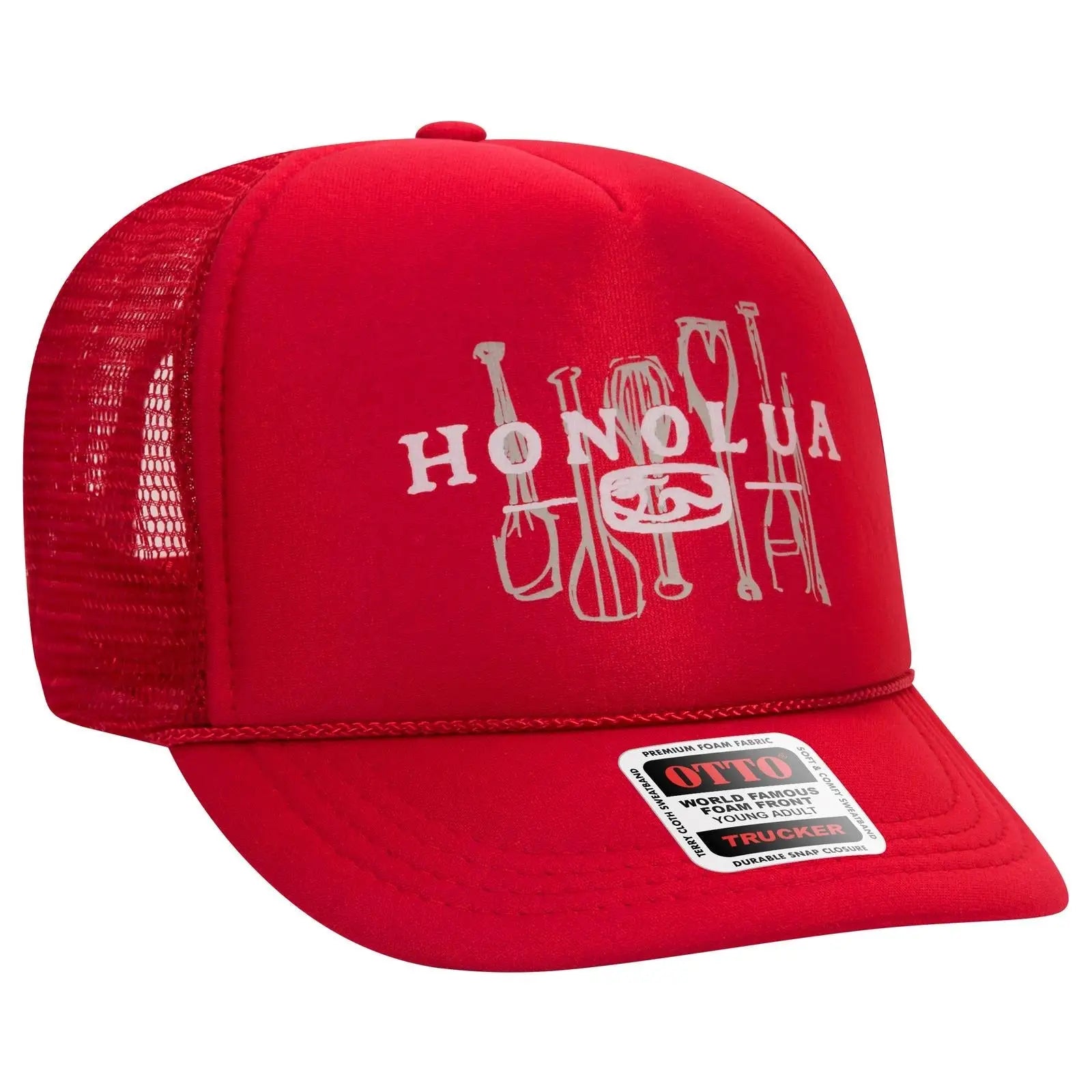OTTO 39-165 5 Panel High Crown Mesh Back Trucker Cap - Red