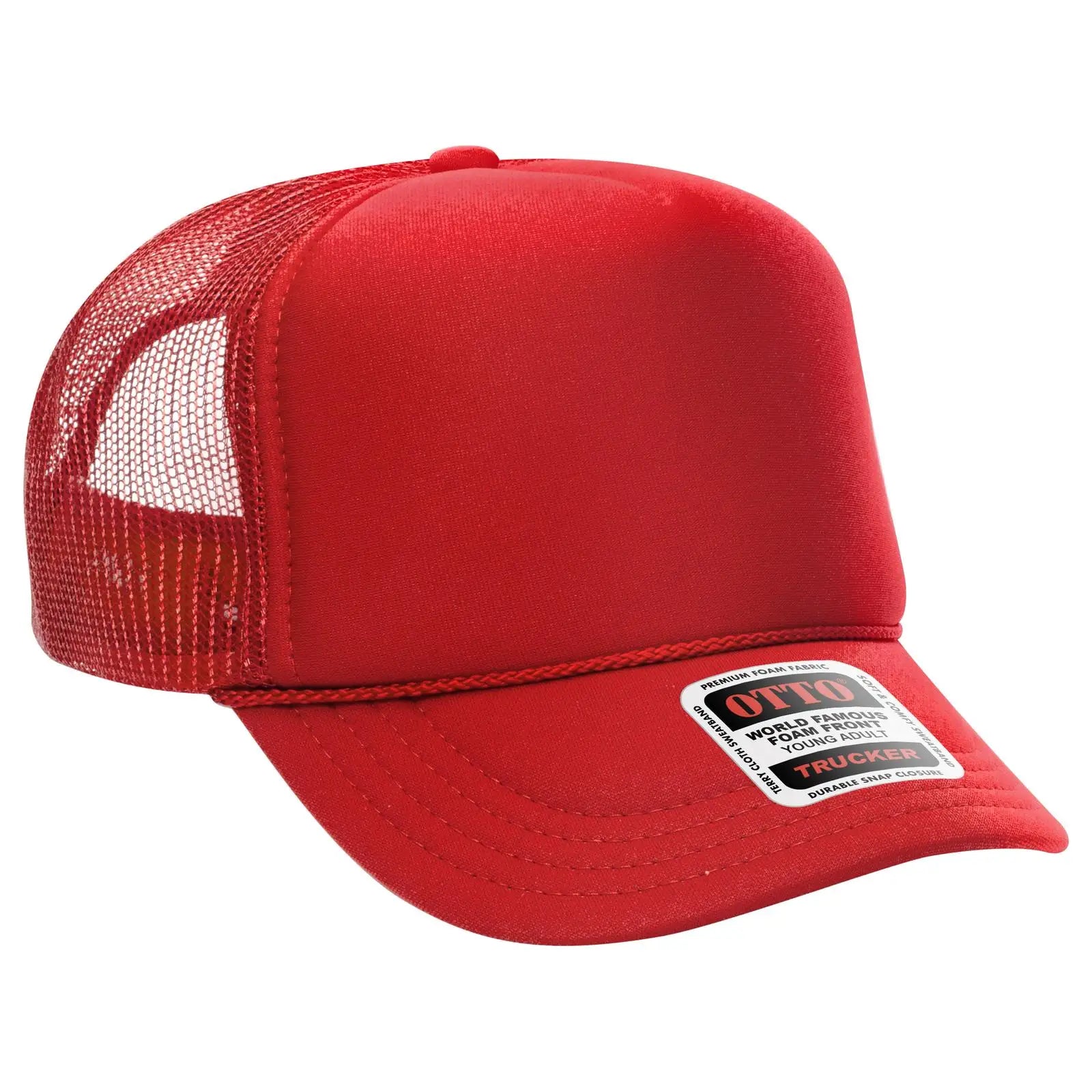 OTTO 39-165 5 Panel High Crown Mesh Back Trucker Cap - Red