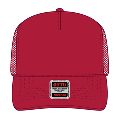 OTTO 39-165 5 Panel High Crown Mesh Back Trucker Cap - Red - Red / 6 1/2’’ - 7 5/8’’