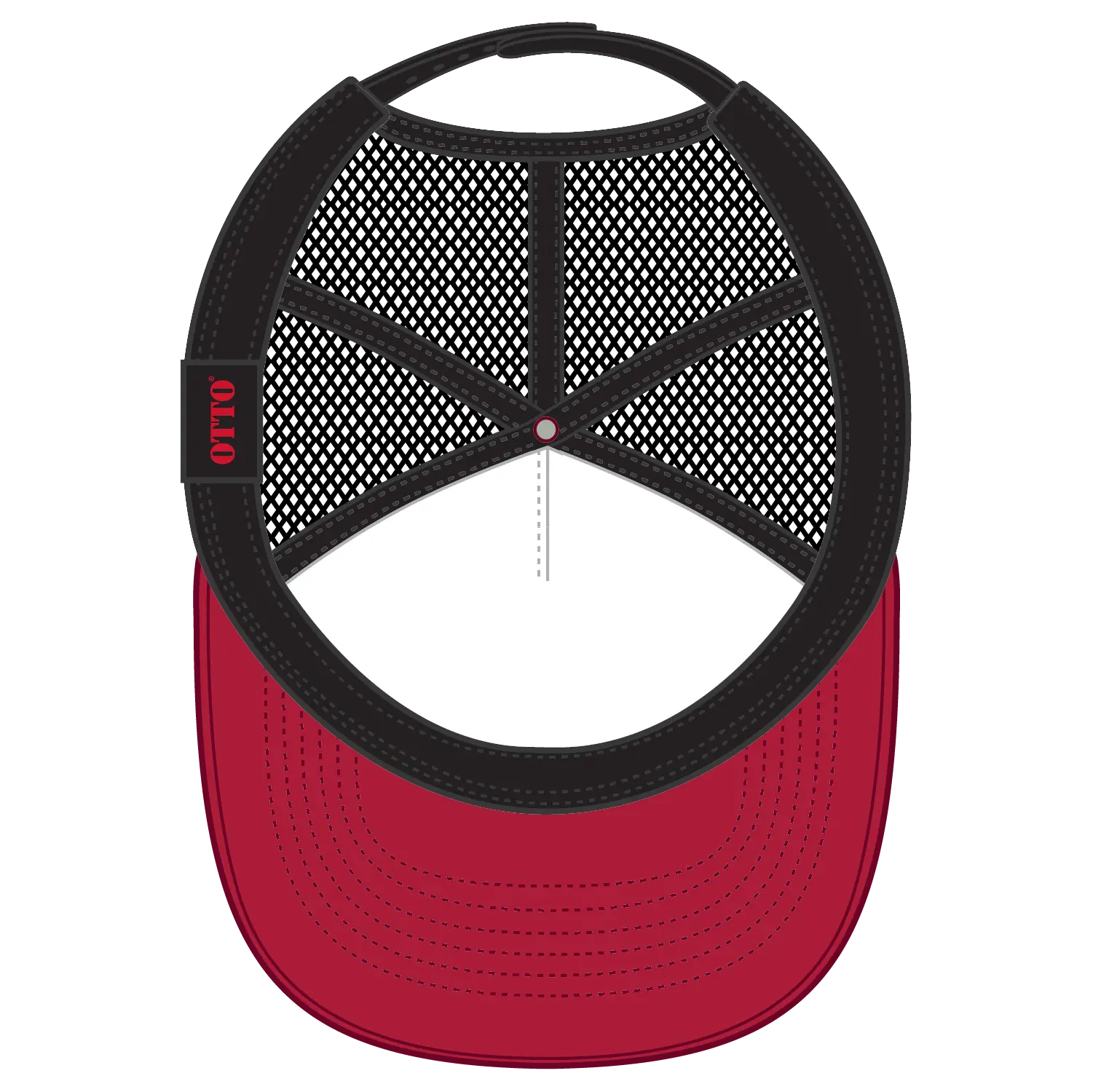 OTTO 39-165 5 Panel High Crown Mesh Back Trucker Cap - Red/Red/Blk - Red/Red/Blk / 6 1/2’’ - 7 5/8’’