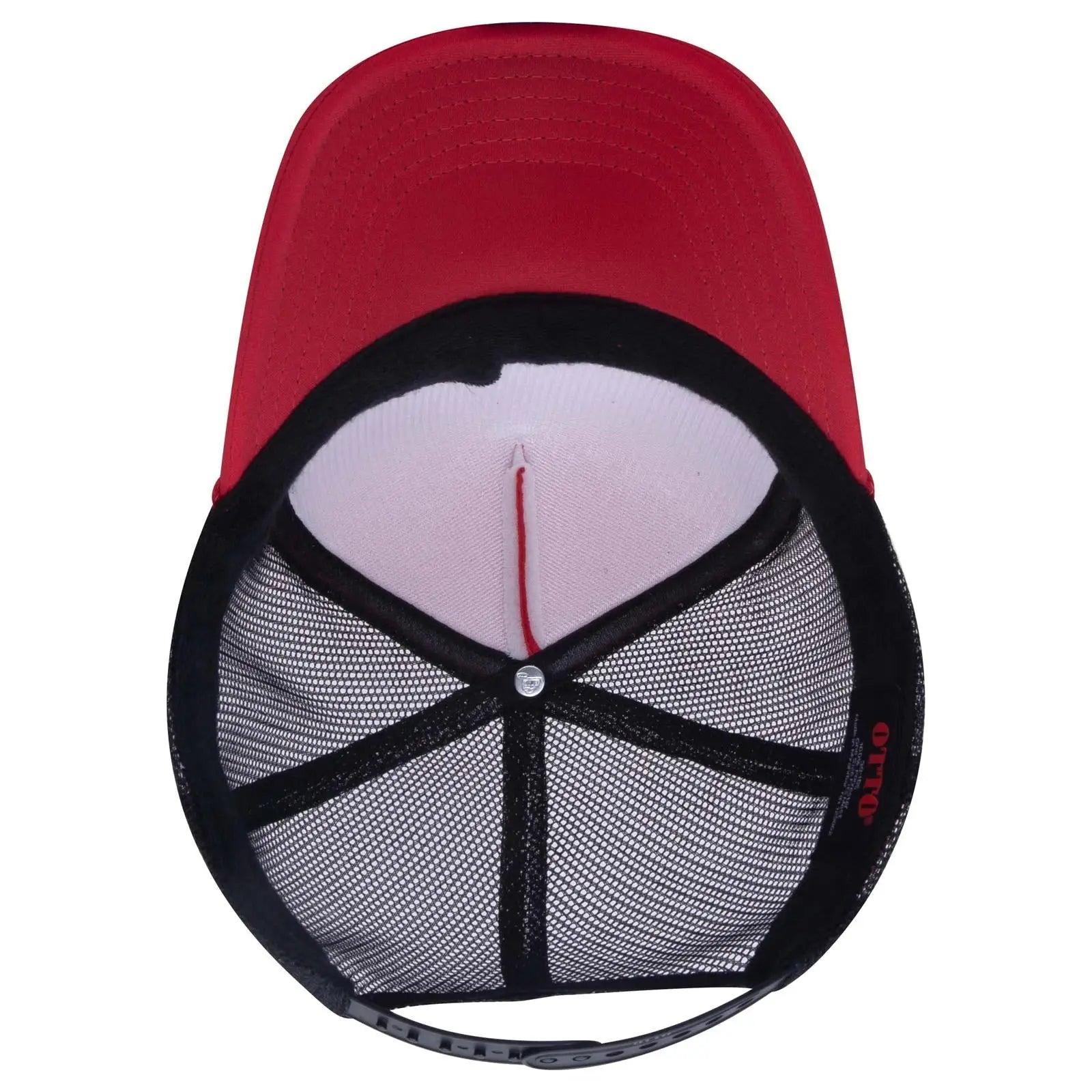 OTTO 39-165 5 Panel High Crown Mesh Back Trucker Cap - Red/Red/Blk - Red/Red/Blk / 6 1/2’’ - 7 5/8’’