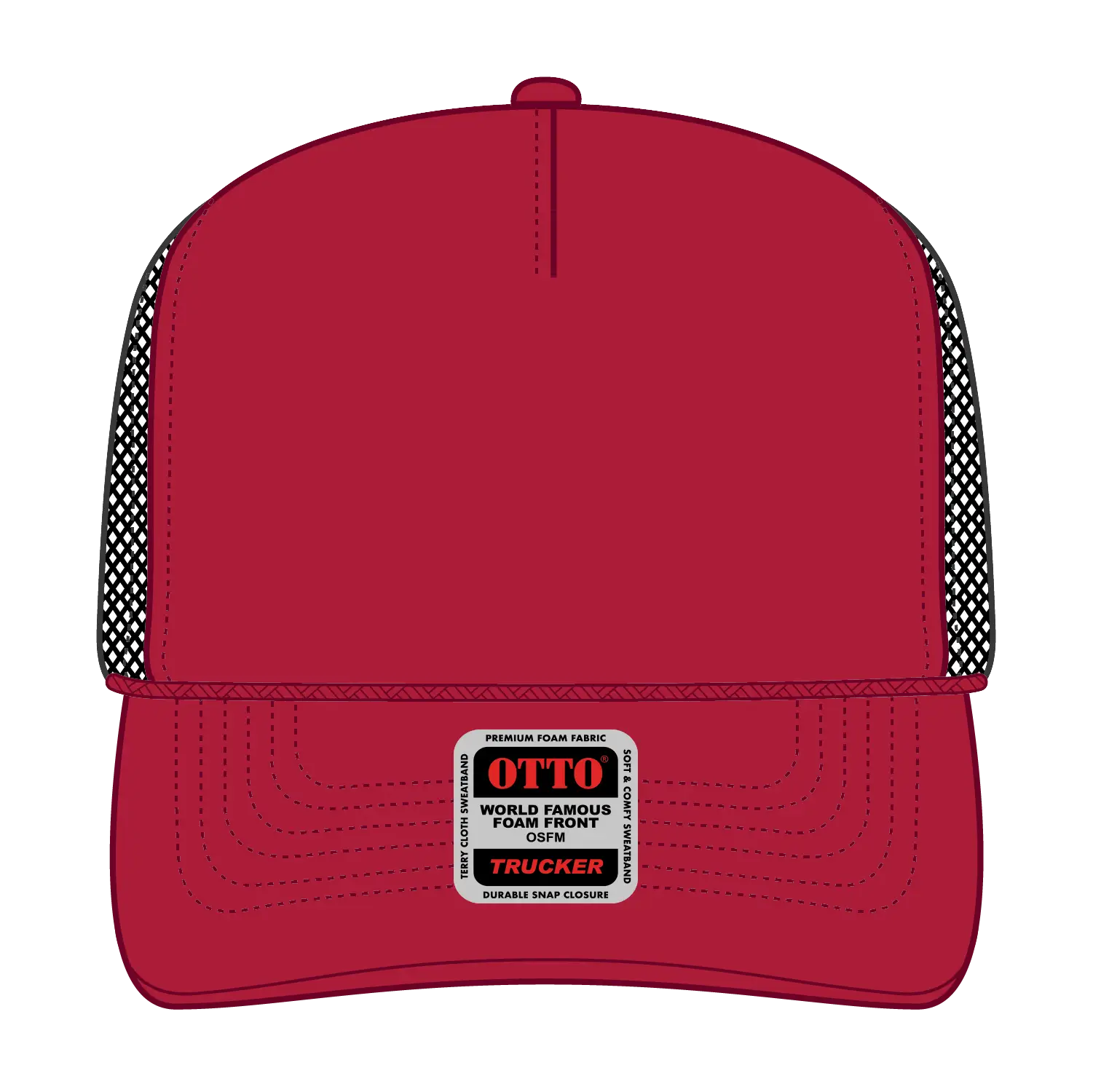 OTTO 39-165 5 Panel High Crown Mesh Back Trucker Cap - Red/Red/Blk - Red/Red/Blk / 6 1/2’’ - 7 5/8’’