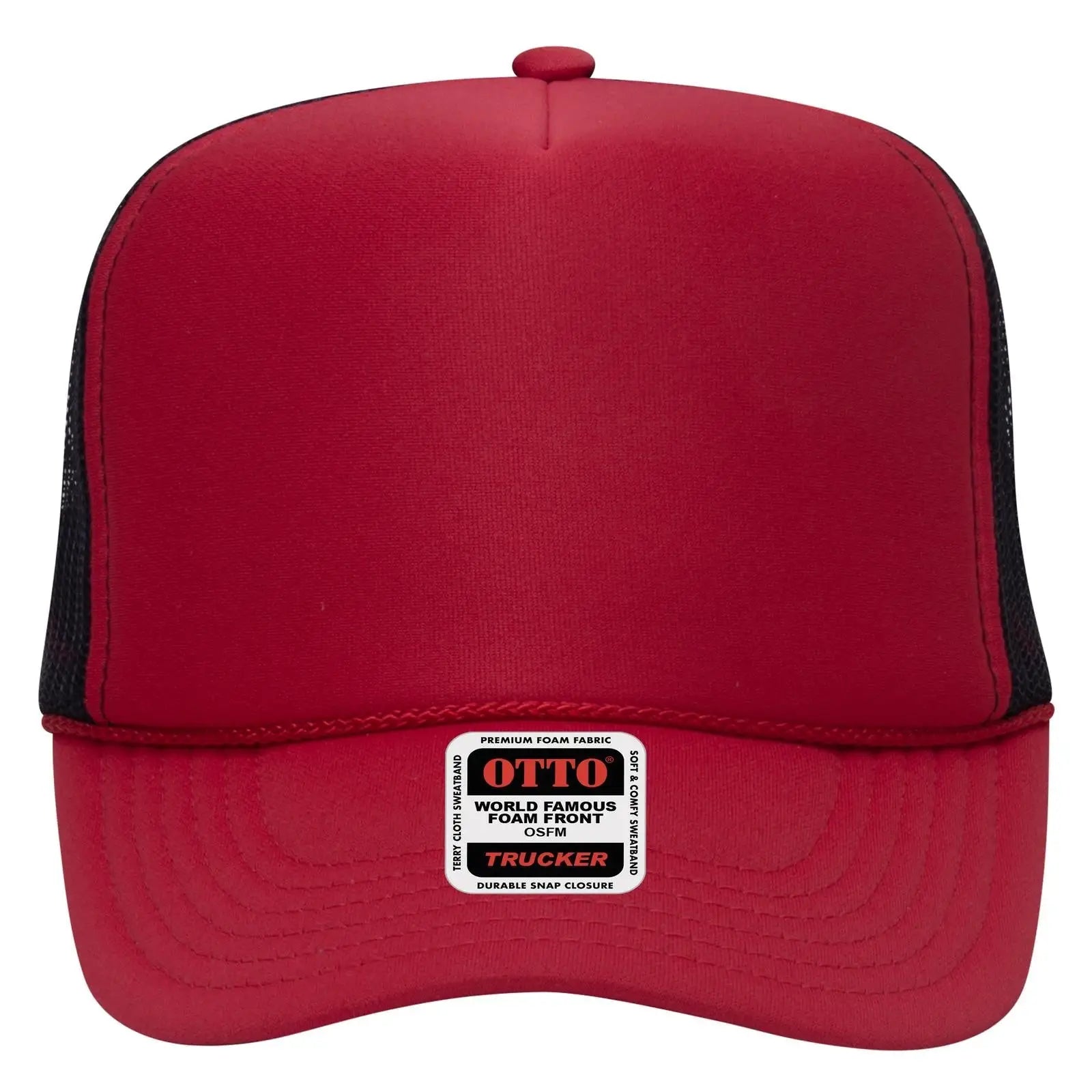 OTTO 39-165 5 Panel High Crown Mesh Back Trucker Cap - Red/Red/Blk - Red/Red/Blk / 6 1/2’’ - 7 5/8’’