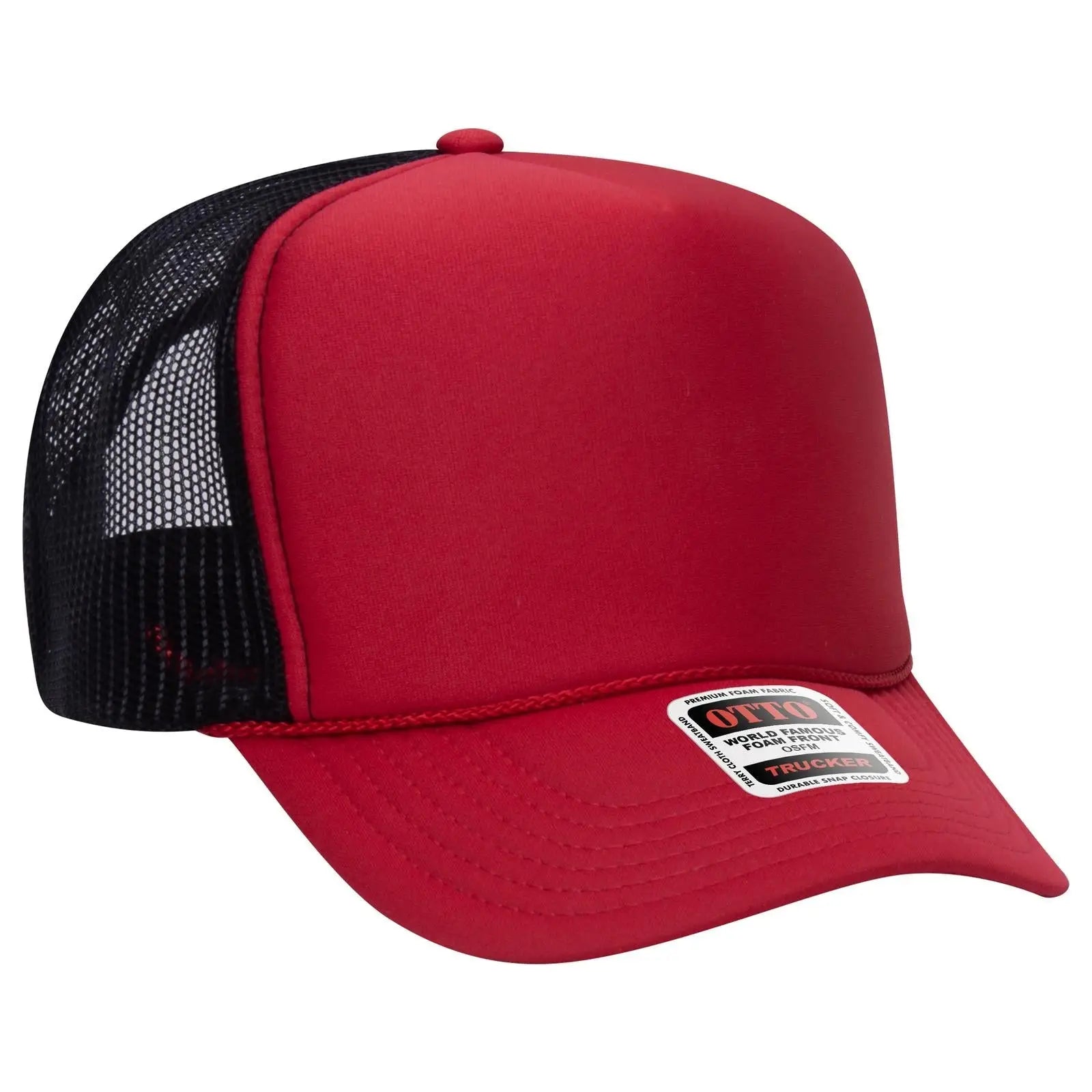 OTTO 39-165 5 Panel High Crown Mesh Back Trucker Cap - Red/Red/Blk - Red/Red/Blk / 6 1/2’’ - 7 5/8’’