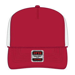 OTTO 39-165 5 Panel High Crown Mesh Back Trucker Cap - Red/Red/Wht - Red/Red/Wht / 6 1/2’’ - 7 5/8’’