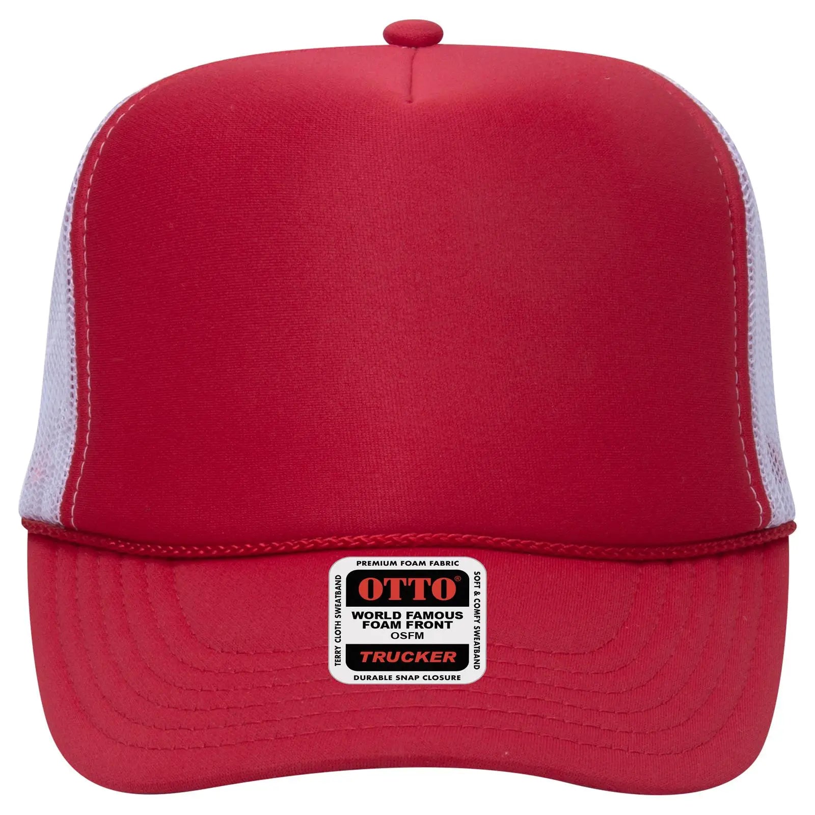OTTO 39-165 5 Panel High Crown Mesh Back Trucker Cap - Red/Red/Wht - Red/Red/Wht / 6 1/2’’ - 7 5/8’’