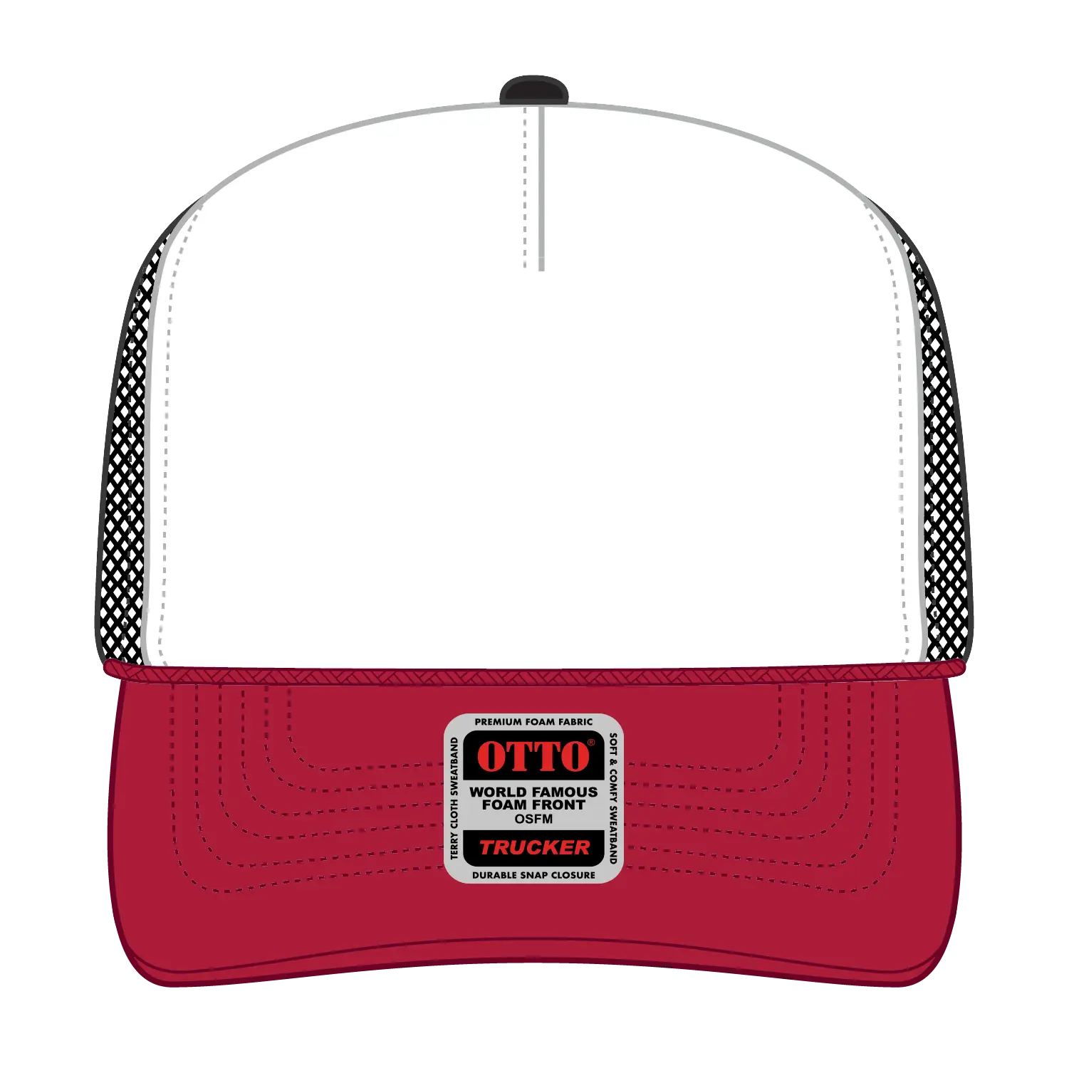 OTTO 39-165 5 Panel High Crown Mesh Back Trucker Cap - Red/Wht/Blk - Red/Wht/Blk / 6 1/2’’ - 7 5/8’’