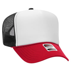 OTTO 39-165 5 Panel High Crown Mesh Back Trucker Cap - Red/Wht/Blk - Red/Wht/Blk / 6 1/2’’ - 7 5/8’’