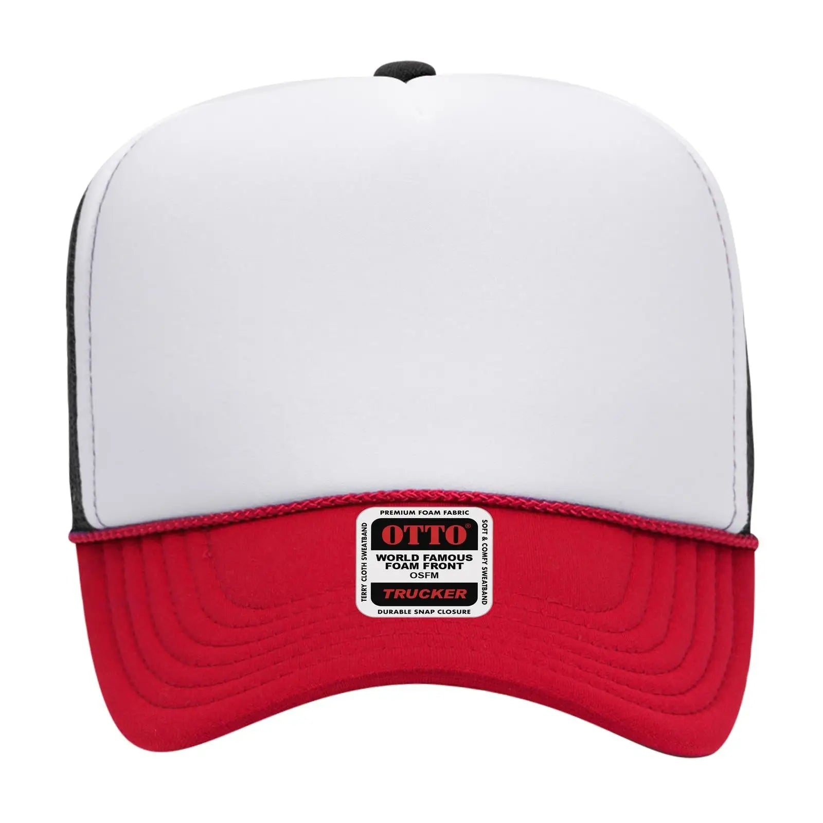 OTTO 39-165 5 Panel High Crown Mesh Back Trucker Cap - Red/Wht/Blk - Red/Wht/Blk / 6 1/2’’ - 7 5/8’’