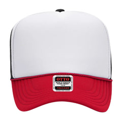 OTTO 39-165 5 Panel High Crown Mesh Back Trucker Cap - Red/Wht/Blk - Red/Wht/Blk / 6 1/2’’ - 7 5/8’’