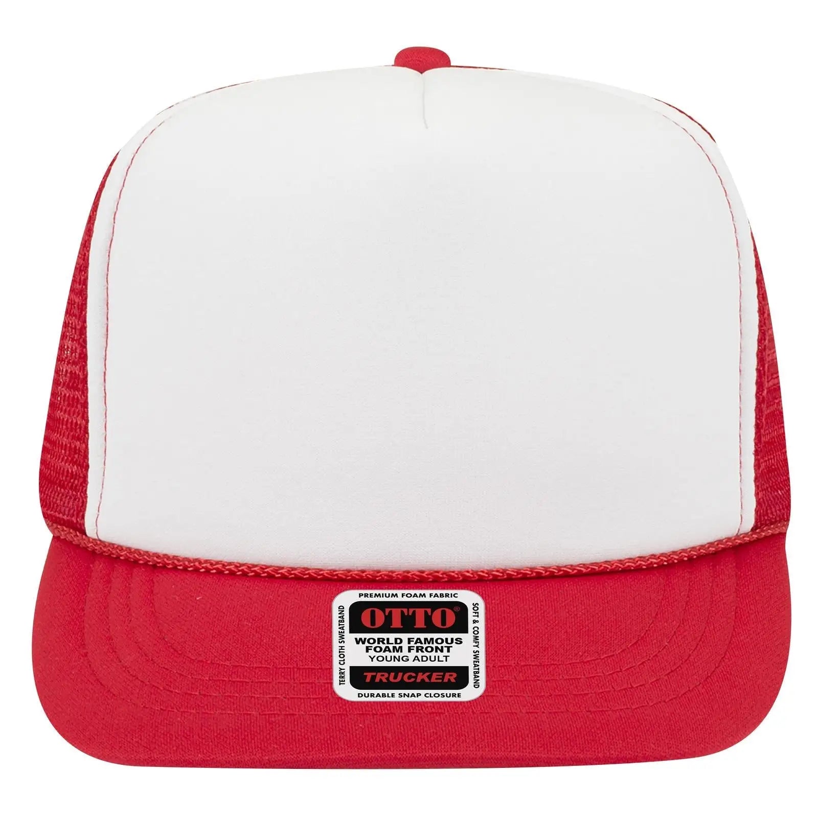 OTTO 39-165 5 Panel High Crown Mesh Back Trucker Cap - Red/Wht/Red
