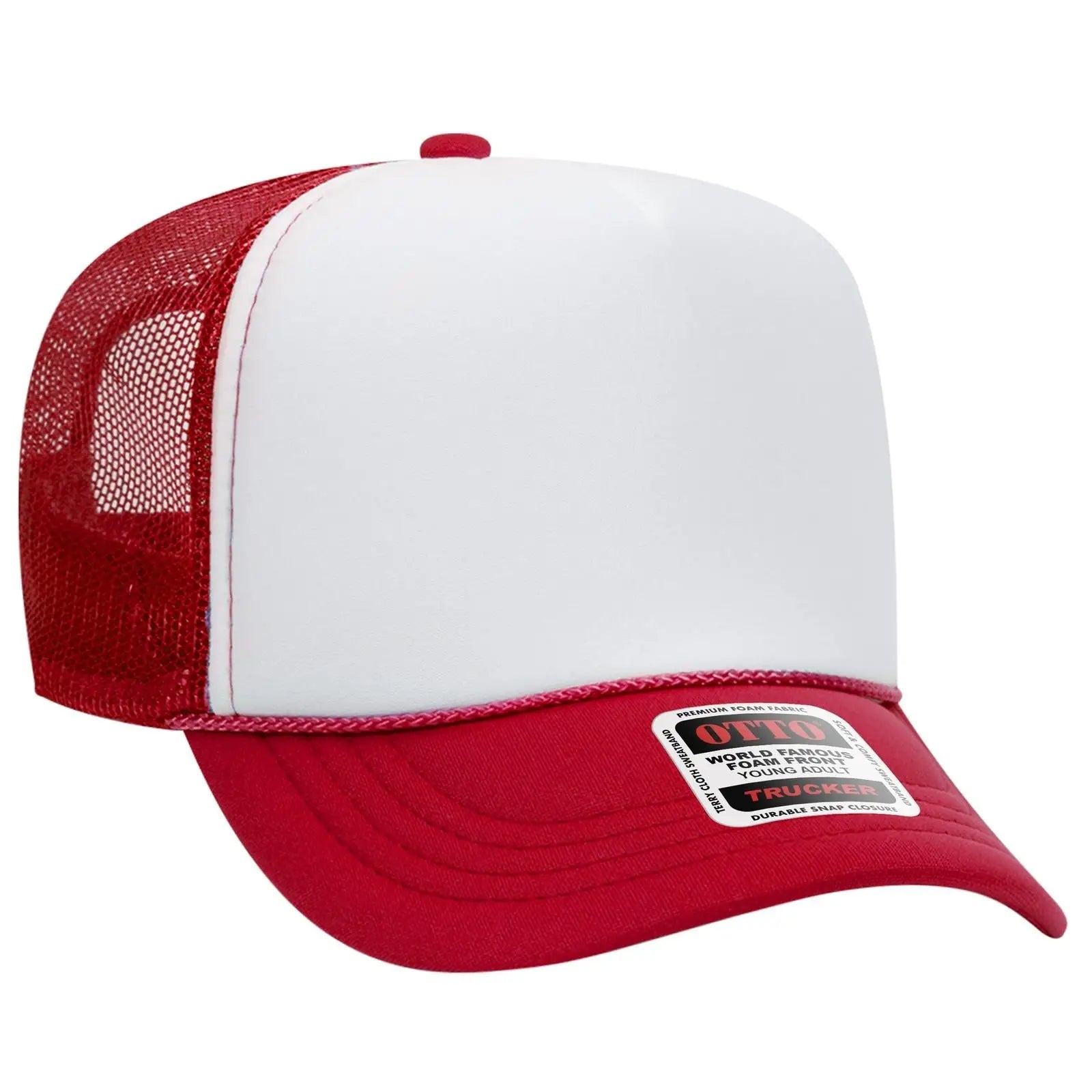 OTTO 39-165 5 Panel High Crown Mesh Back Trucker Cap - Red/Wht/Red