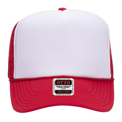 OTTO 39-165 5 Panel High Crown Mesh Back Trucker Cap - Red/Wht/Red