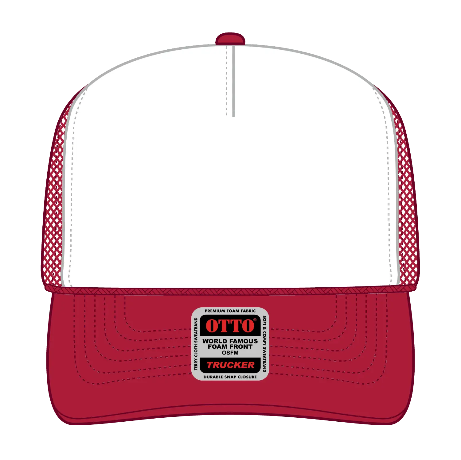 OTTO 39-165 5 Panel High Crown Mesh Back Trucker Cap - Red/Wht/Red - Red/Wht/Red / 6’’ - 7 1/8’’