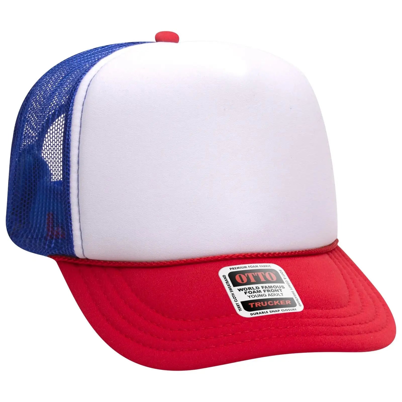OTTO 39-165 5 Panel High Crown Mesh Back Trucker Cap - Red/Wht/Ryl