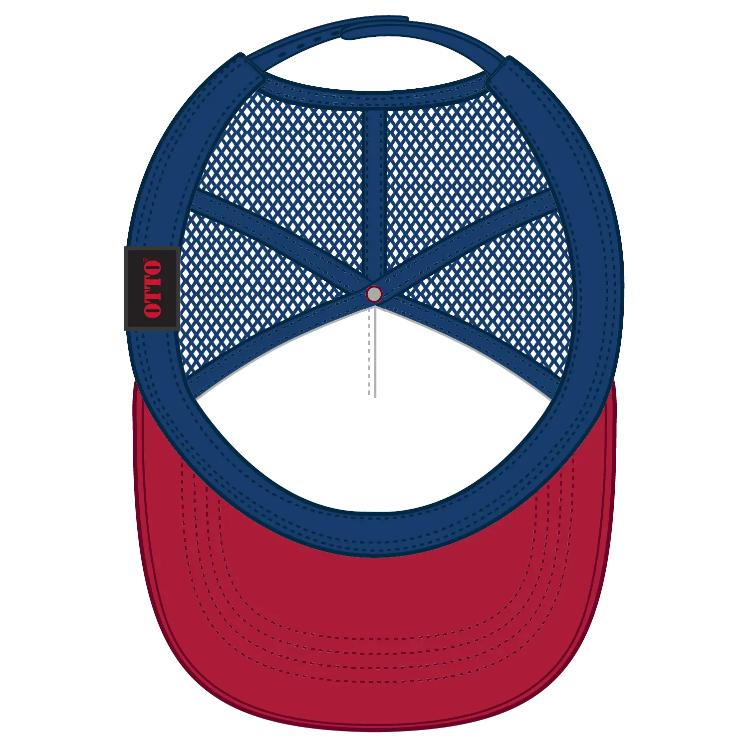 OTTO 39-165 5 Panel High Crown Mesh Back Trucker Cap - Red/Wht/Ryl