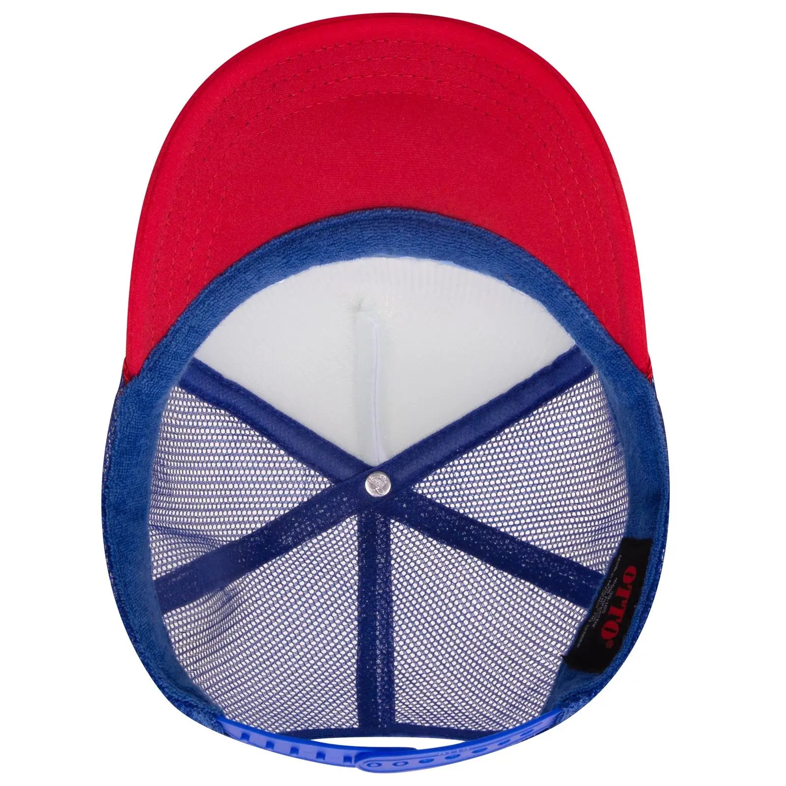 OTTO 39-165 5 Panel High Crown Mesh Back Trucker Cap - Red/Wht/Ryl