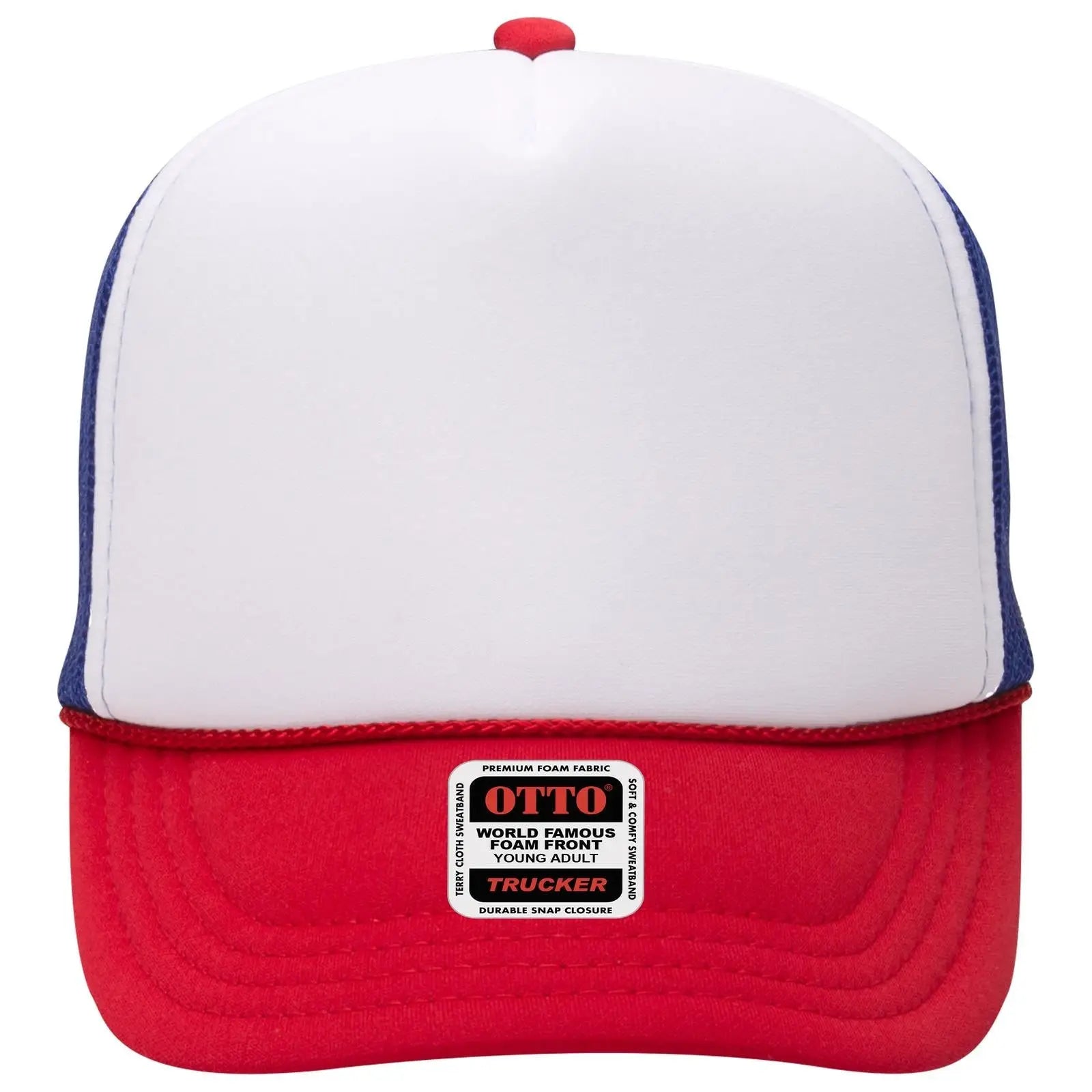 OTTO 39-165 5 Panel High Crown Mesh Back Trucker Cap - Red/Wht/Ryl
