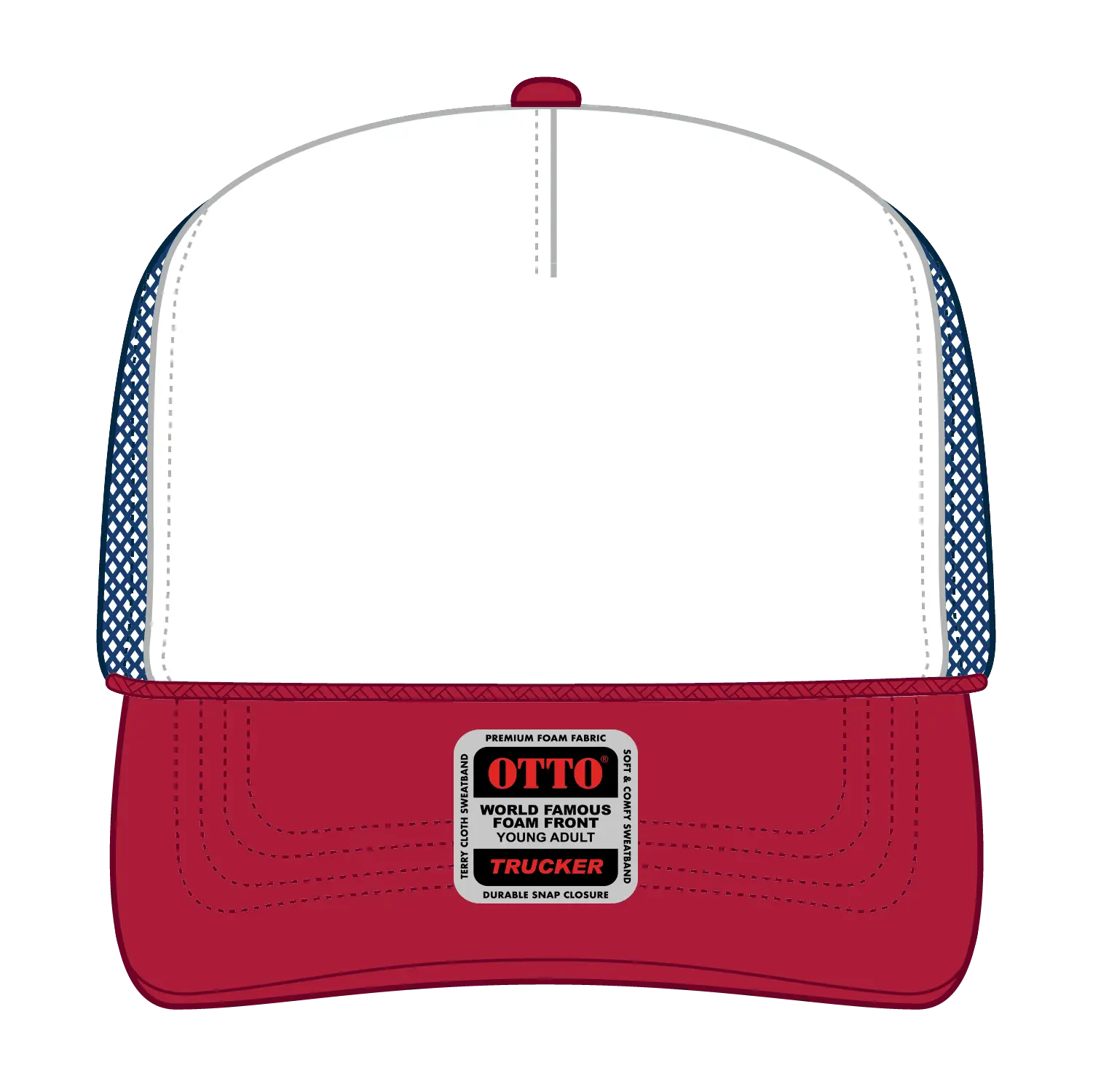 OTTO 39-165 5 Panel High Crown Mesh Back Trucker Cap - Red/Wht/Ryl - Red/Wht/Ryl / 6’’ - 7 1/8’’