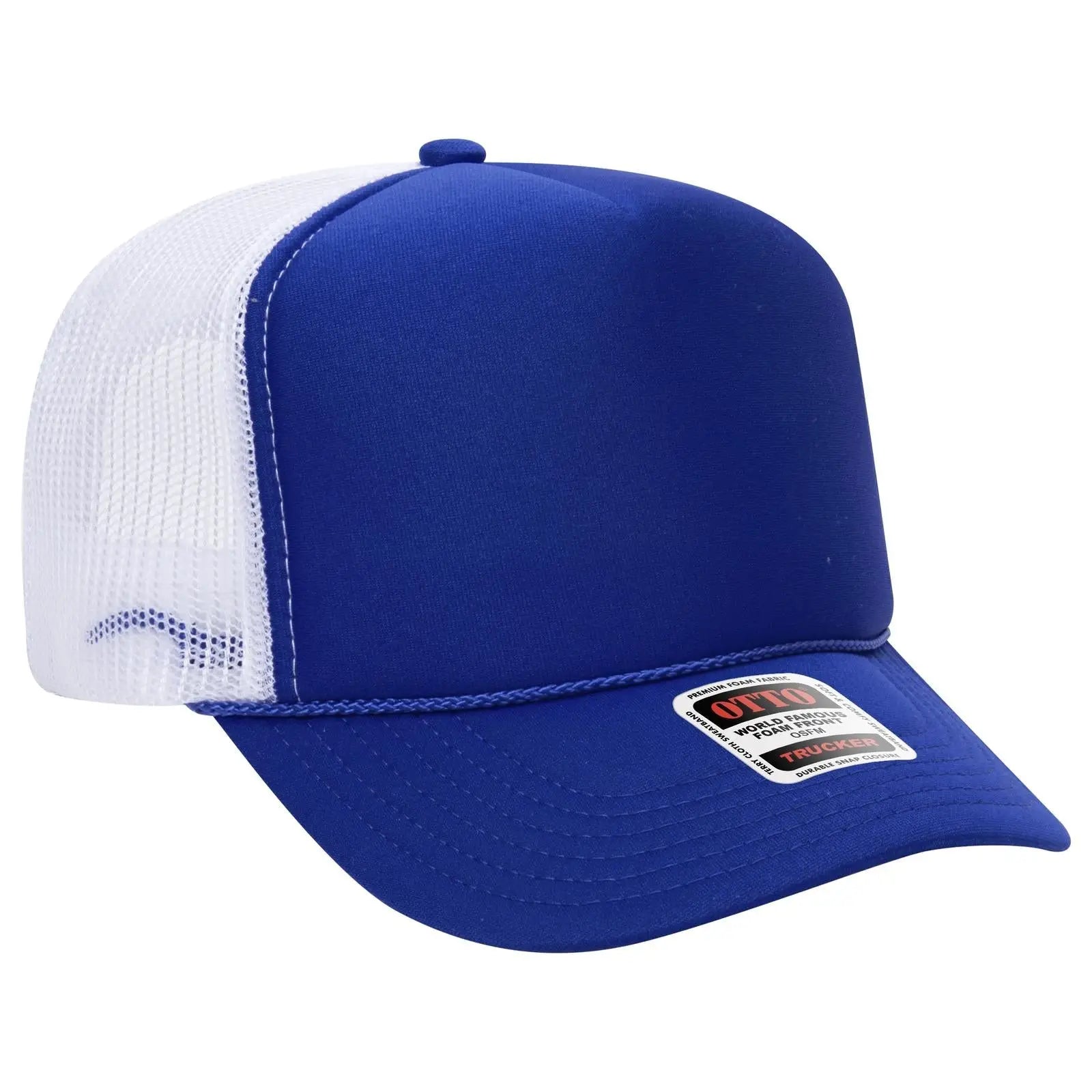 OTTO 39-165 5 Panel High Crown Mesh Back Trucker Cap - Ryl/Ryl/Wht - Ryl/Ryl/Wht / 6 1/2’’ - 7 5/8’’