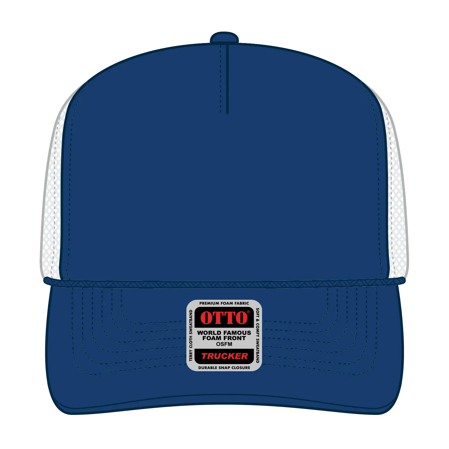 OTTO 39-165 5 Panel High Crown Mesh Back Trucker Cap - Ryl/Ryl/Wht - Ryl/Ryl/Wht / 6 1/2’’ - 7 5/8’’