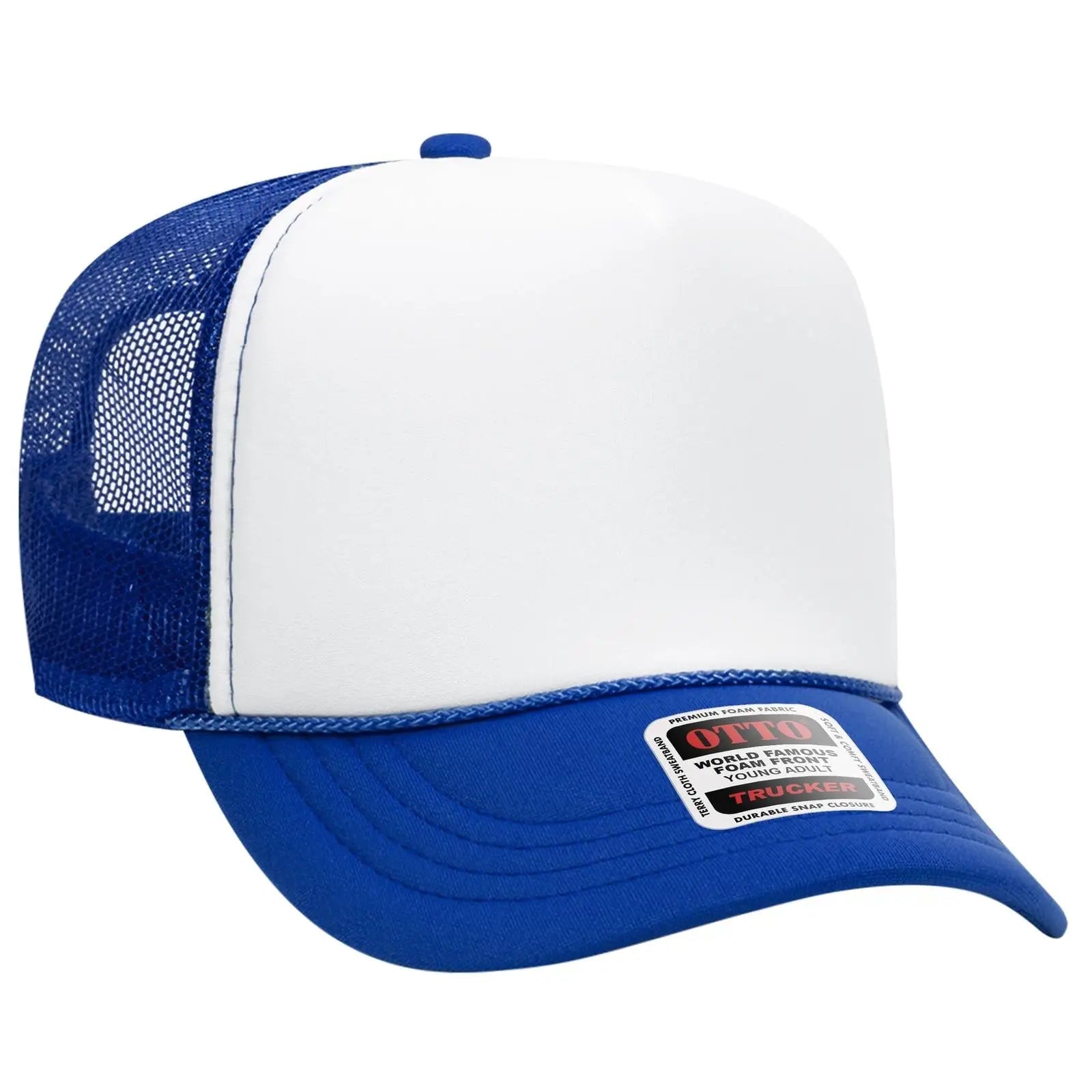 OTTO 39-165 5 Panel High Crown Mesh Back Trucker Cap - Ryl/Wht/Ryl