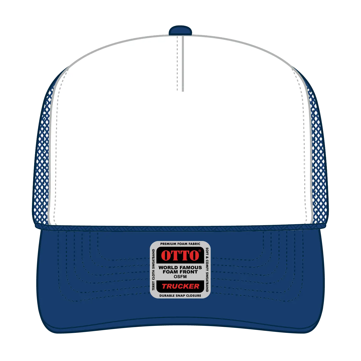 OTTO 39-165 5 Panel High Crown Mesh Back Trucker Cap - Ryl/Wht/Ryl - Ryl/Wht/Ryl / 6 1/2’’ - 7 5/8’’