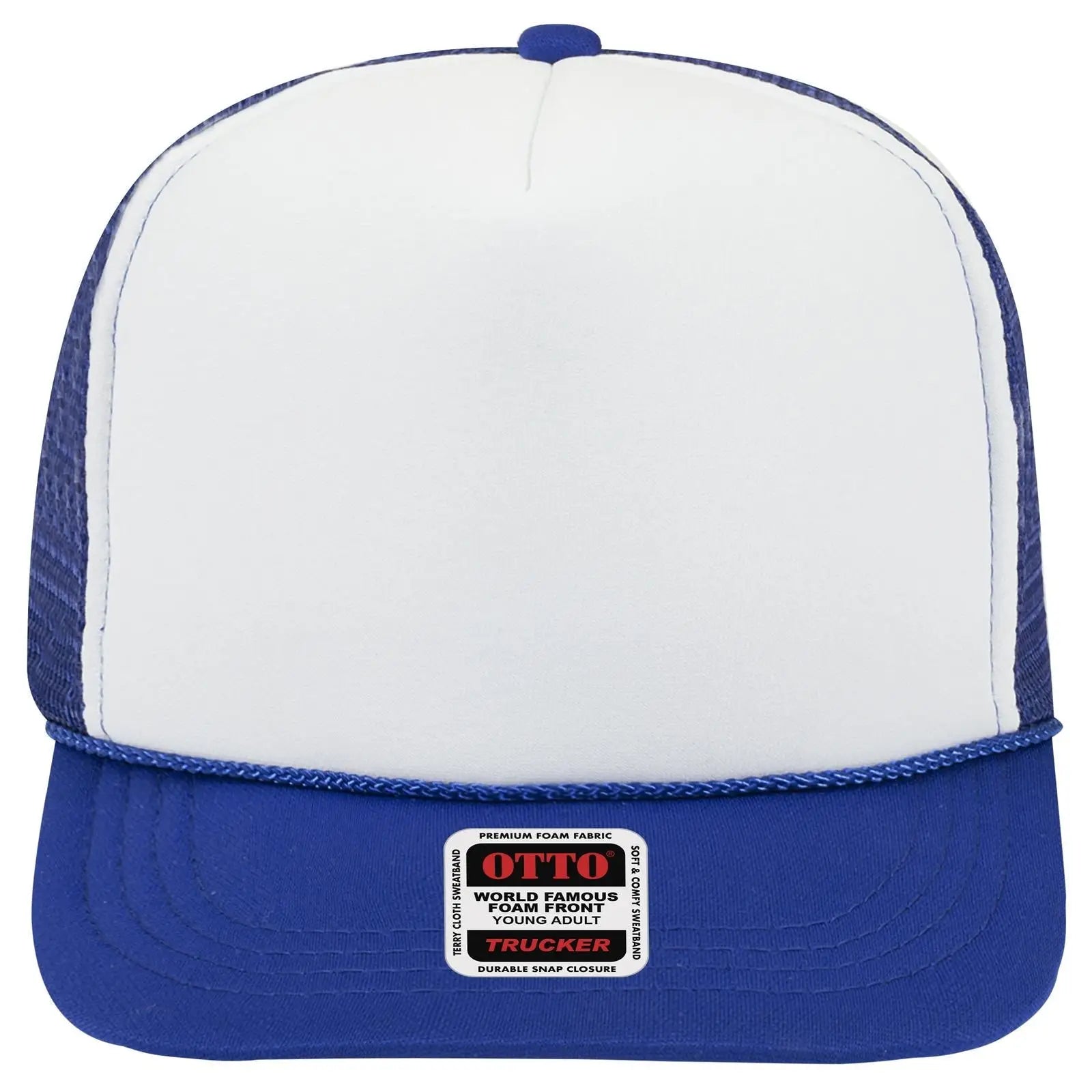 OTTO 39-165 5 Panel High Crown Mesh Back Trucker Cap - Ryl/Wht/Ryl