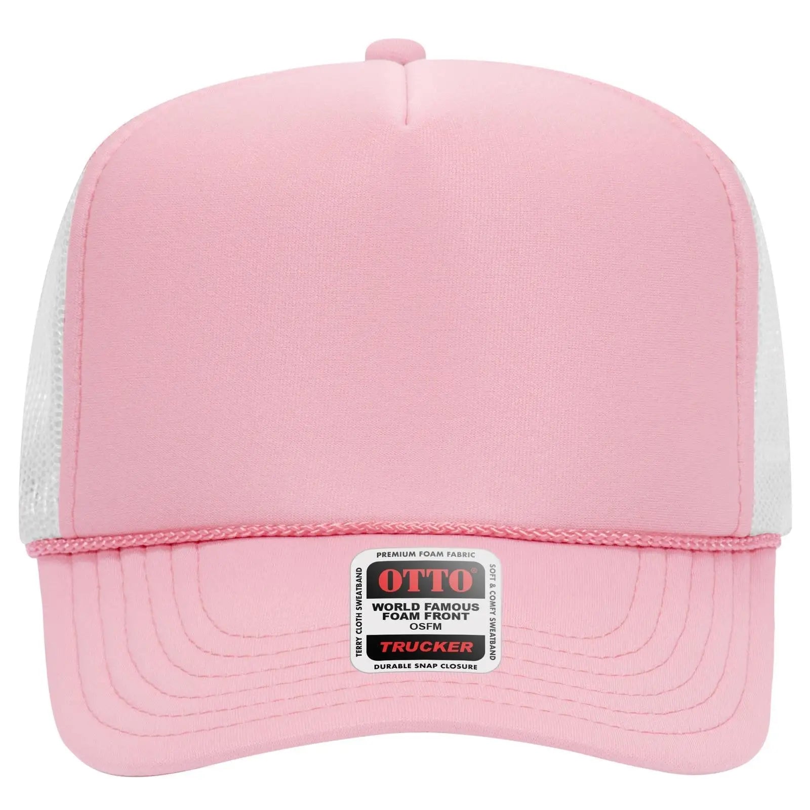 OTTO 39-165 5 Panel High Crown Mesh Back Trucker Cap - S.Pnk/S.Pnk/Wht - S.Pnk/S.Pnk/Wht / 6 1/2’’ - 7 5/8’’