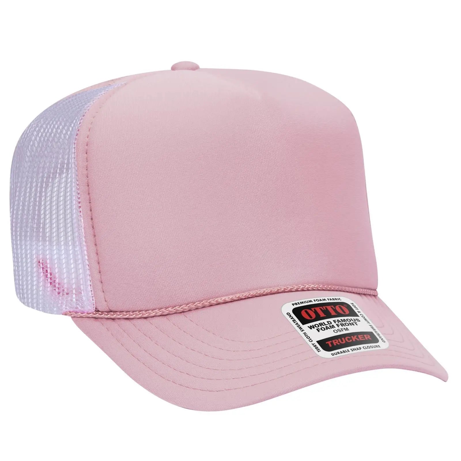 OTTO 39-165 5 Panel High Crown Mesh Back Trucker Cap - S.Pnk/S.Pnk/Wht - S.Pnk/S.Pnk/Wht / 6 1/2’’ - 7 5/8’’