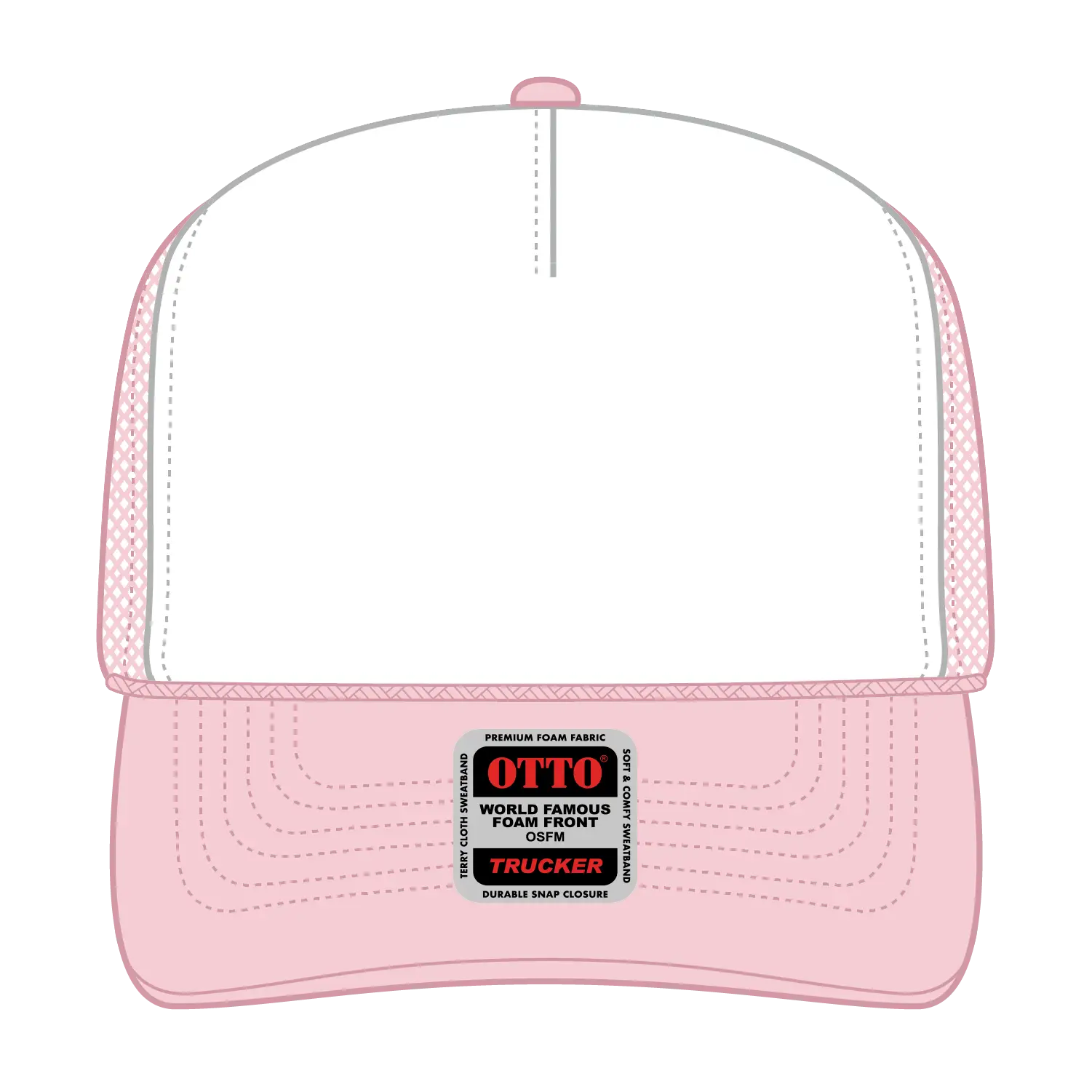 OTTO 39-165 5 Panel High Crown Mesh Back Trucker Cap - S.Pnk/Wht/S.Pnk - S.Pnk/Wht/S.Pnk / 6 1/2’’ - 7 5/8’’