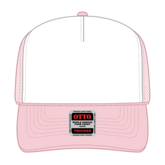 OTTO 39-165 5 Panel High Crown Mesh Back Trucker Cap - S.Pnk/Wht/S.Pnk - S.Pnk/Wht/S.Pnk / 6 1/2’’ - 7 5/8’’