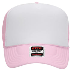 OTTO 39-165 5 Panel High Crown Mesh Back Trucker Cap - S.Pnk/Wht/S.Pnk - S.Pnk/Wht/S.Pnk / 6 1/2’’ - 7 5/8’’
