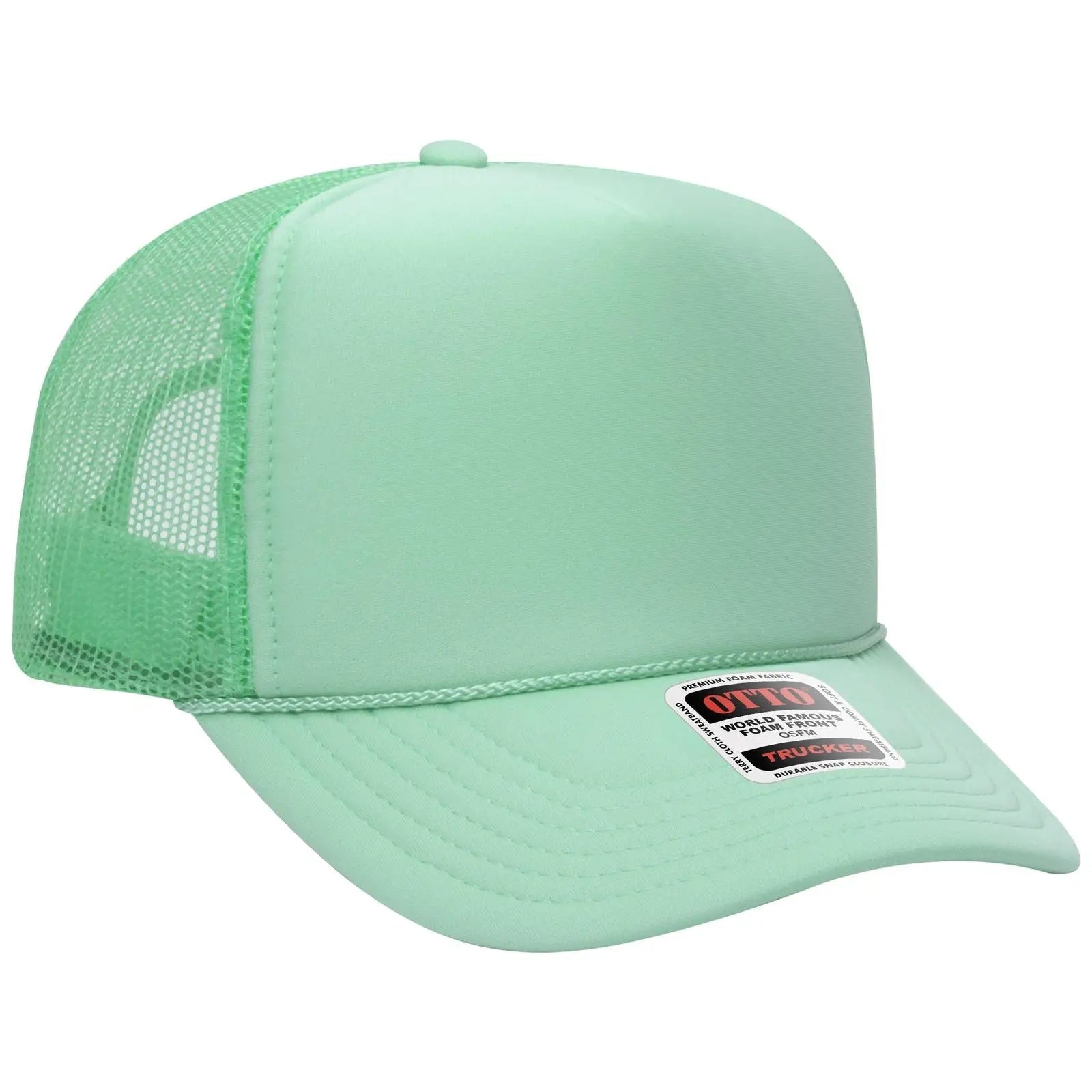 OTTO 39-165 5 Panel High Crown Mesh Back Trucker Cap - Seafoam Green - Seafoam Green / 6 1/2’’ - 7 5/8’’