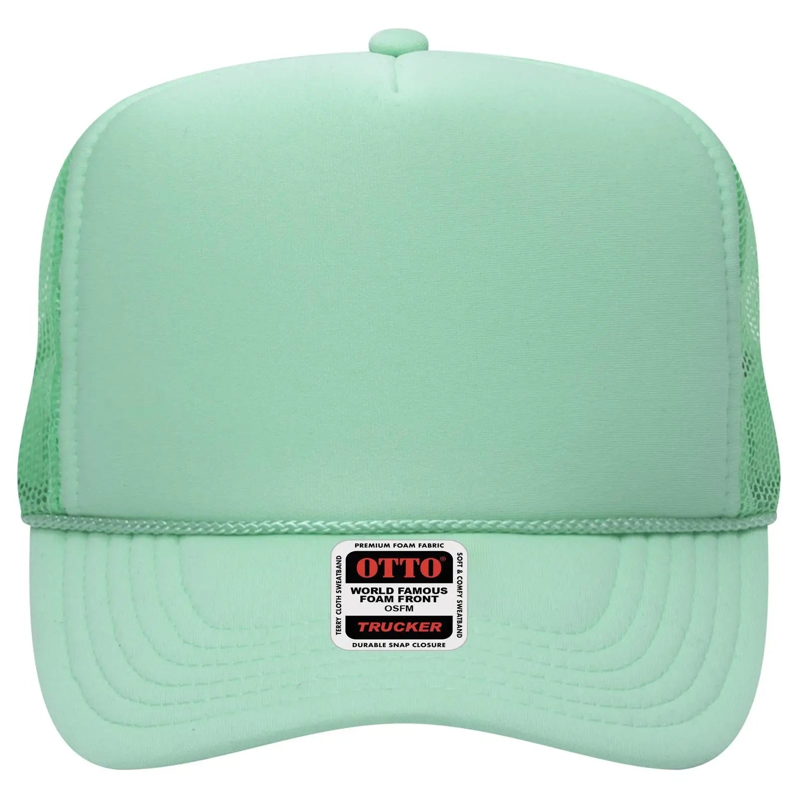 OTTO 39-165 5 Panel High Crown Mesh Back Trucker Cap - Seafoam Green - Seafoam Green / 6 1/2’’ - 7 5/8’’