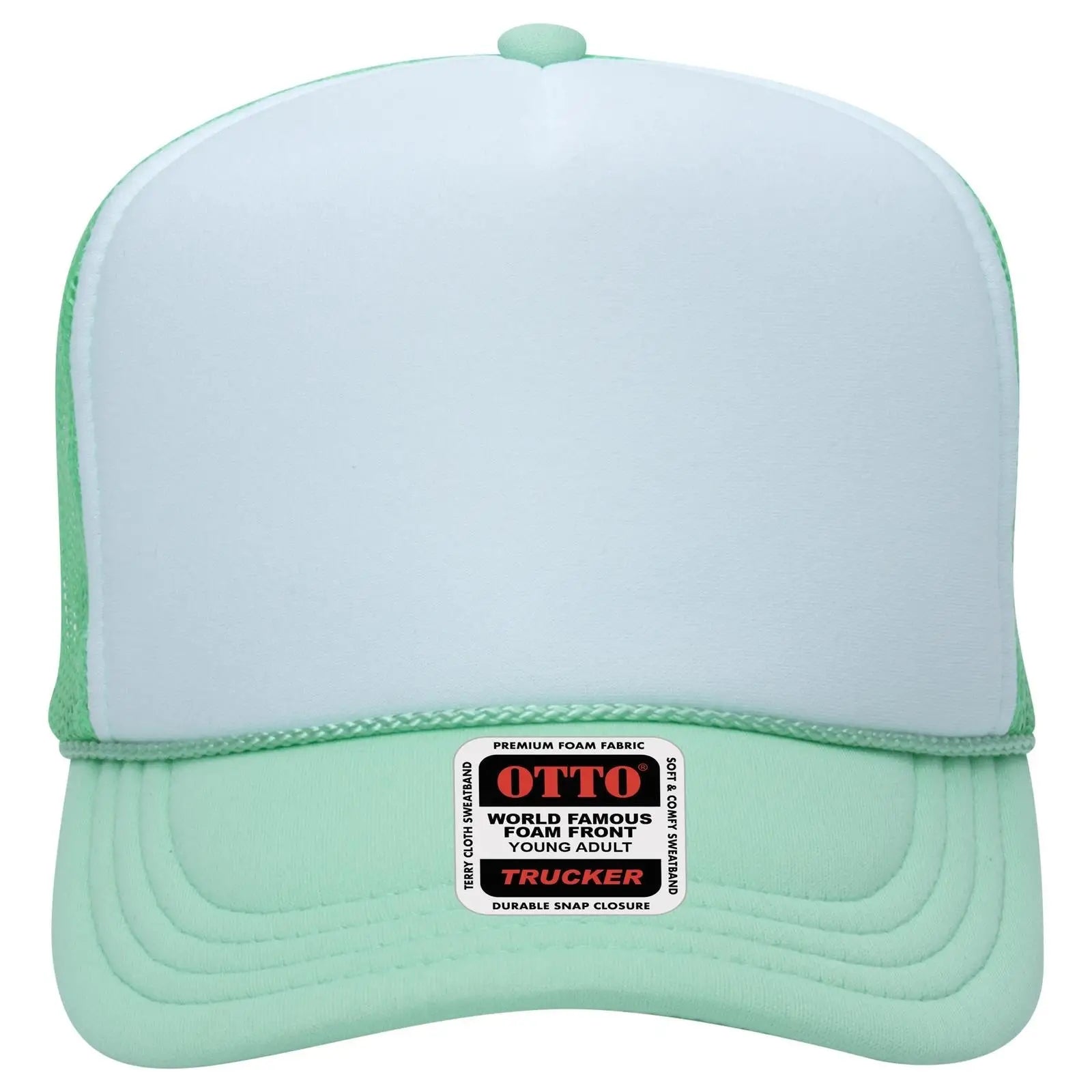 OTTO 39-165 5 Panel High Crown Mesh Back Trucker Cap - Sm Grn/Wht/Sm Grn