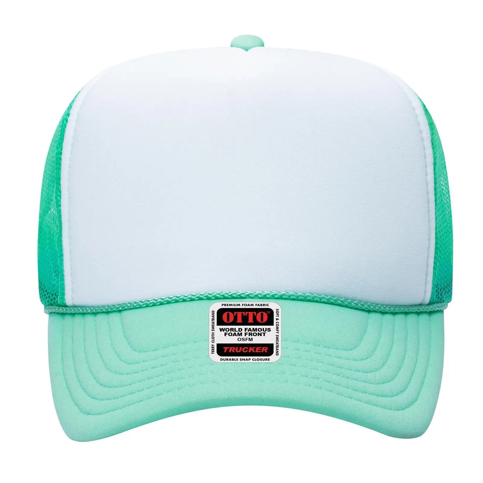 OTTO 39-165 5 Panel High Crown Mesh Back Trucker Cap - Sm Grn/Wht/Sm Grn