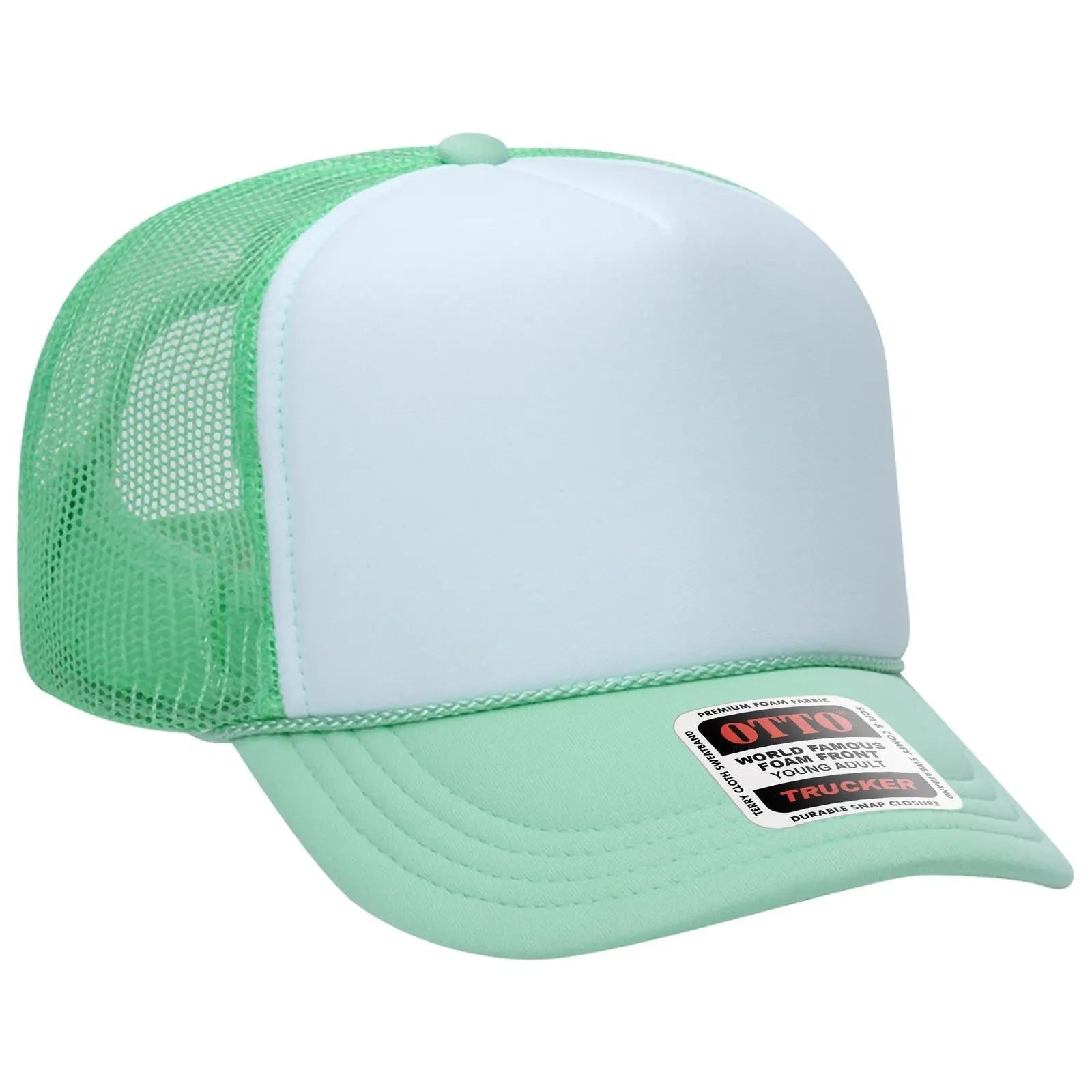 OTTO 39-165 5 Panel High Crown Mesh Back Trucker Cap - Sm Grn/Wht/Sm Grn