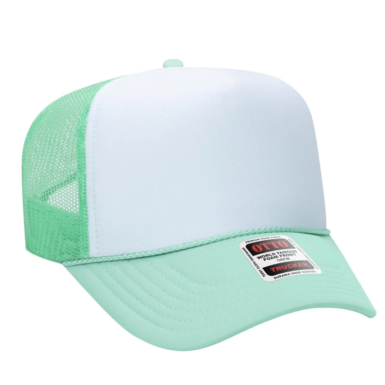 OTTO 39-165 5 Panel High Crown Mesh Back Trucker Cap - Sm Grn/Wht/Sm Grn