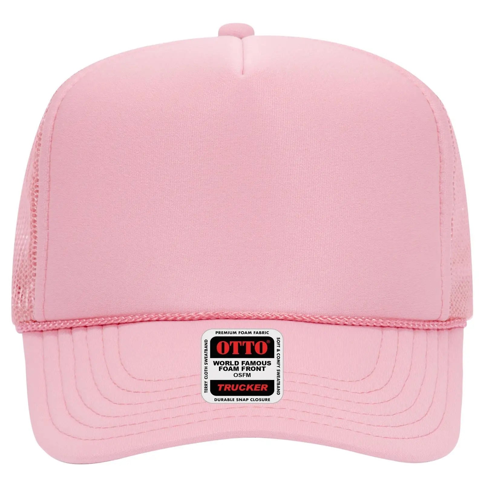 OTTO 39-165 5 Panel High Crown Mesh Back Trucker Cap - Soft Pink