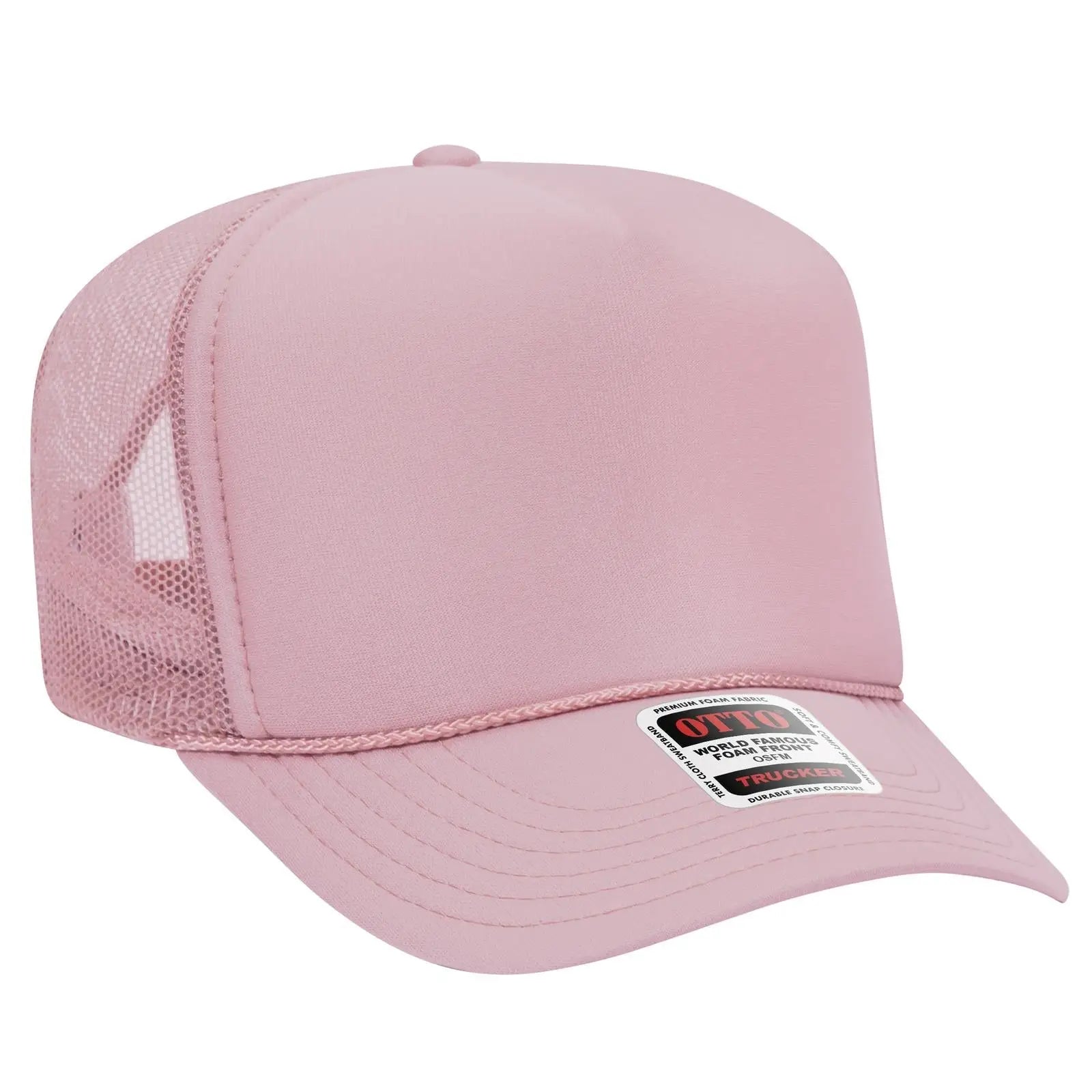 OTTO 39-165 5 Panel High Crown Mesh Back Trucker Cap - Soft Pink