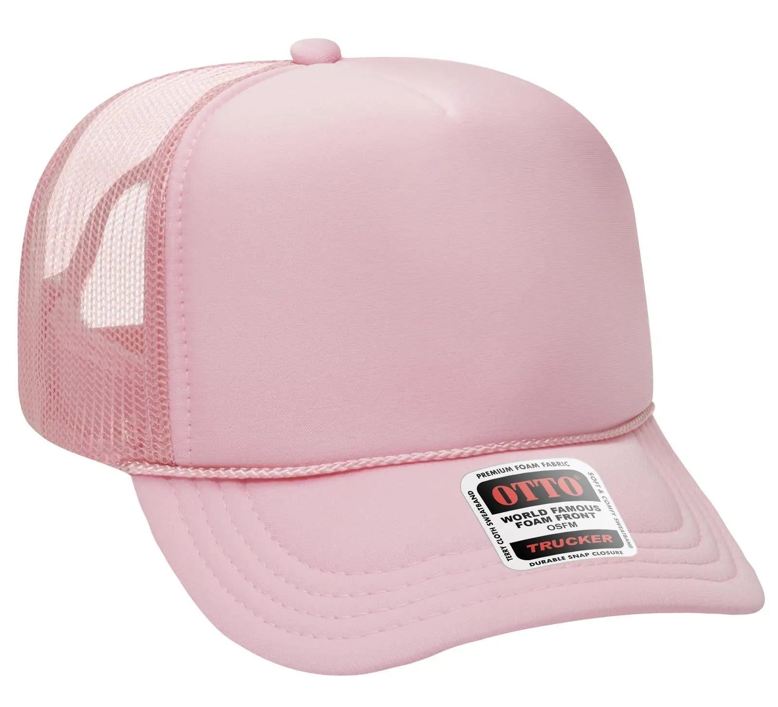 OTTO 39-165 5 Panel High Crown Mesh Back Trucker Cap - Soft Pink