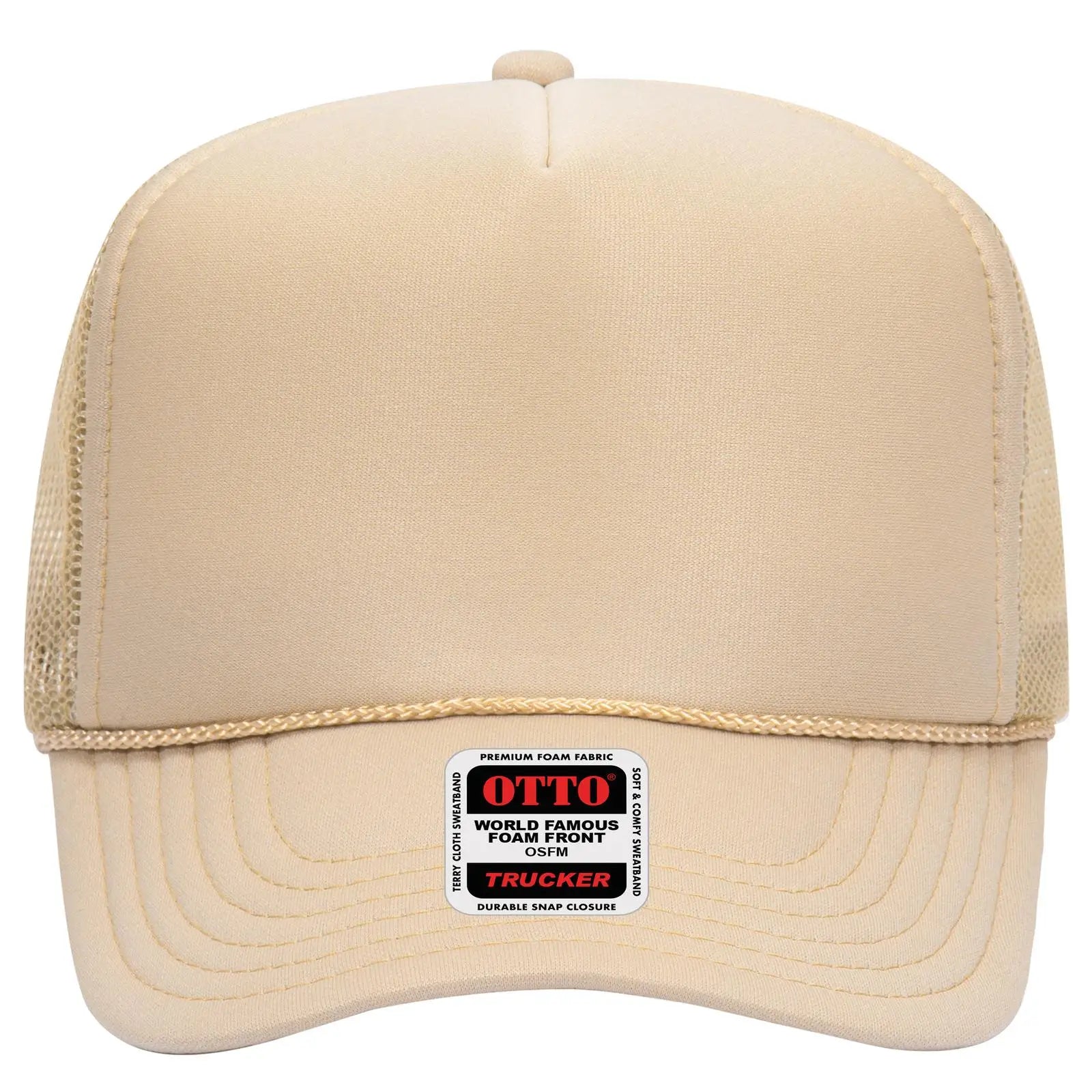 OTTO 39-165 5 Panel High Crown Mesh Back Trucker Cap - Tan - Tan / 6 1/2’’ - 7 5/8’’