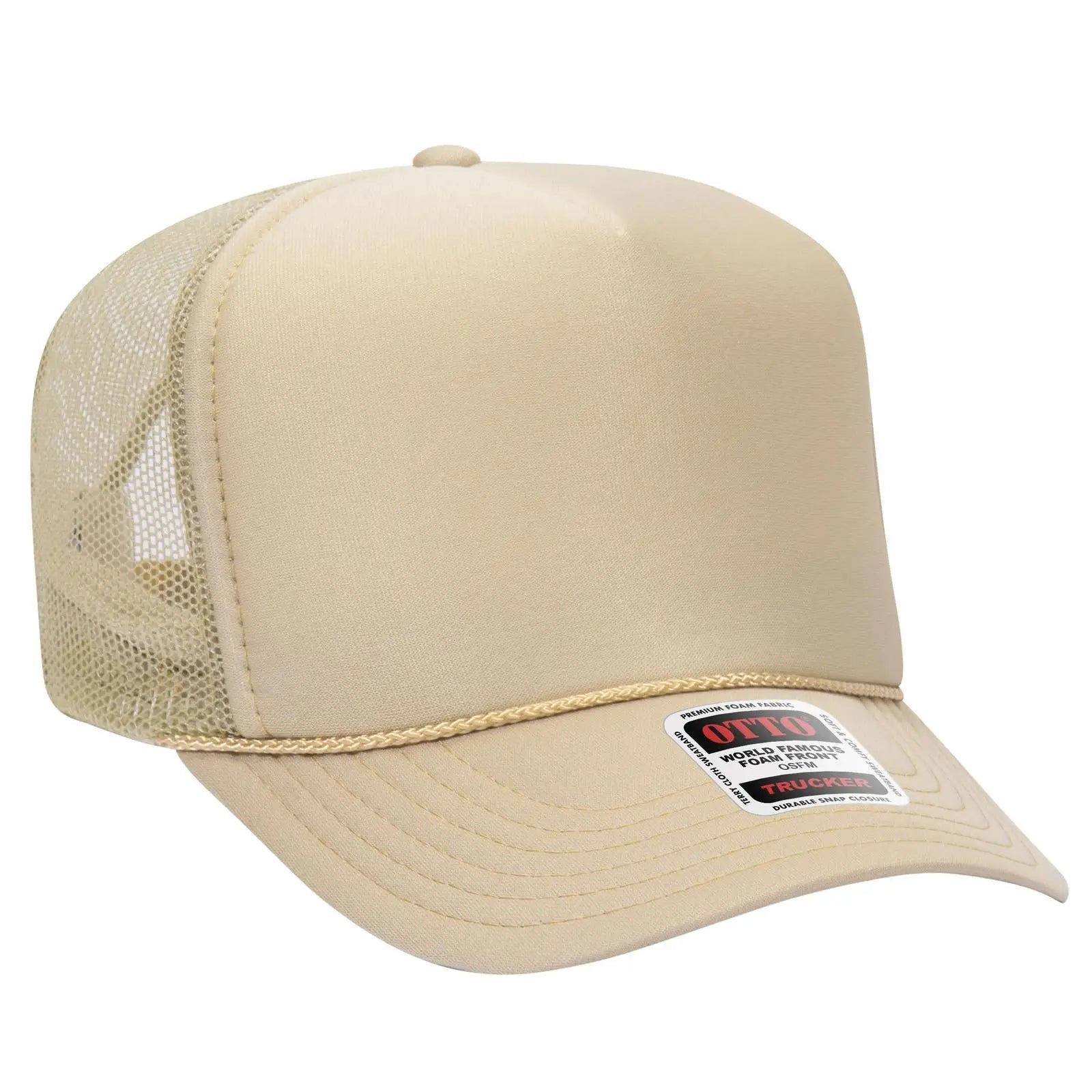 OTTO 39-165 5 Panel High Crown Mesh Back Trucker Cap - Tan - Tan / 6 1/2’’ - 7 5/8’’