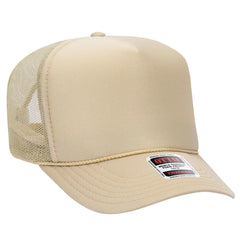OTTO 39-165 5 Panel High Crown Mesh Back Trucker Cap - Tan - Tan / 6 1/2’’ - 7 5/8’’